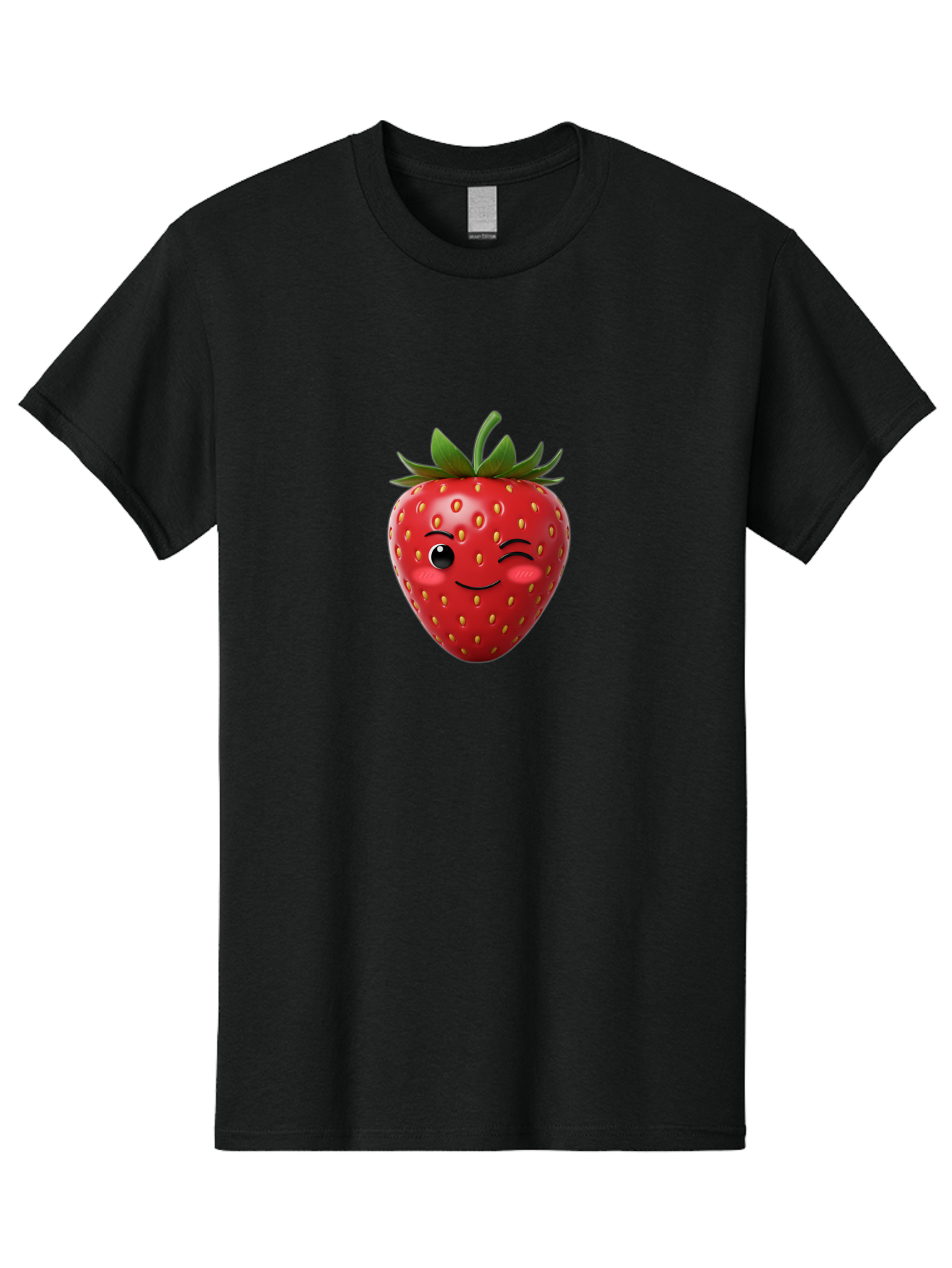 Winking-Strawberry-2 Men'S Graphic Tee, 100% Cotton, Comfortable Casual Summer Wear, Machine Washable, Winking Strawberry, Smiling Face, Cartoon Character, Fruit Illustration, Red Strawberry, Yellow Seeds, Green Leaves, Fun Design, Cute Emoji, Bac559