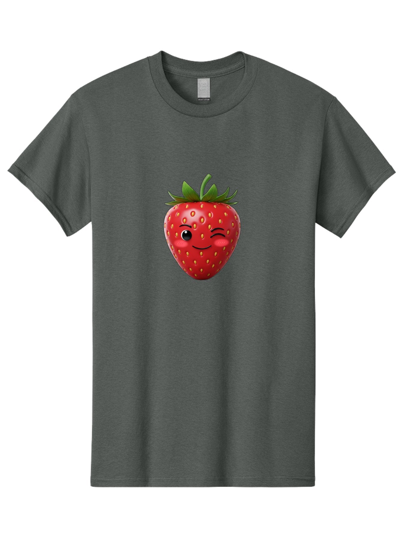 Winking-Strawberry-2 Men'S Graphic Tee, 100% Cotton, Comfortable Casual Summer Wear, Machine Washable, Winking Strawberry, Smiling Face, Cartoon Character, Fruit Illustration, Red Strawberry, Yellow Seeds, Green Leaves, Fun Design, Cute Emoji, Bac559 7