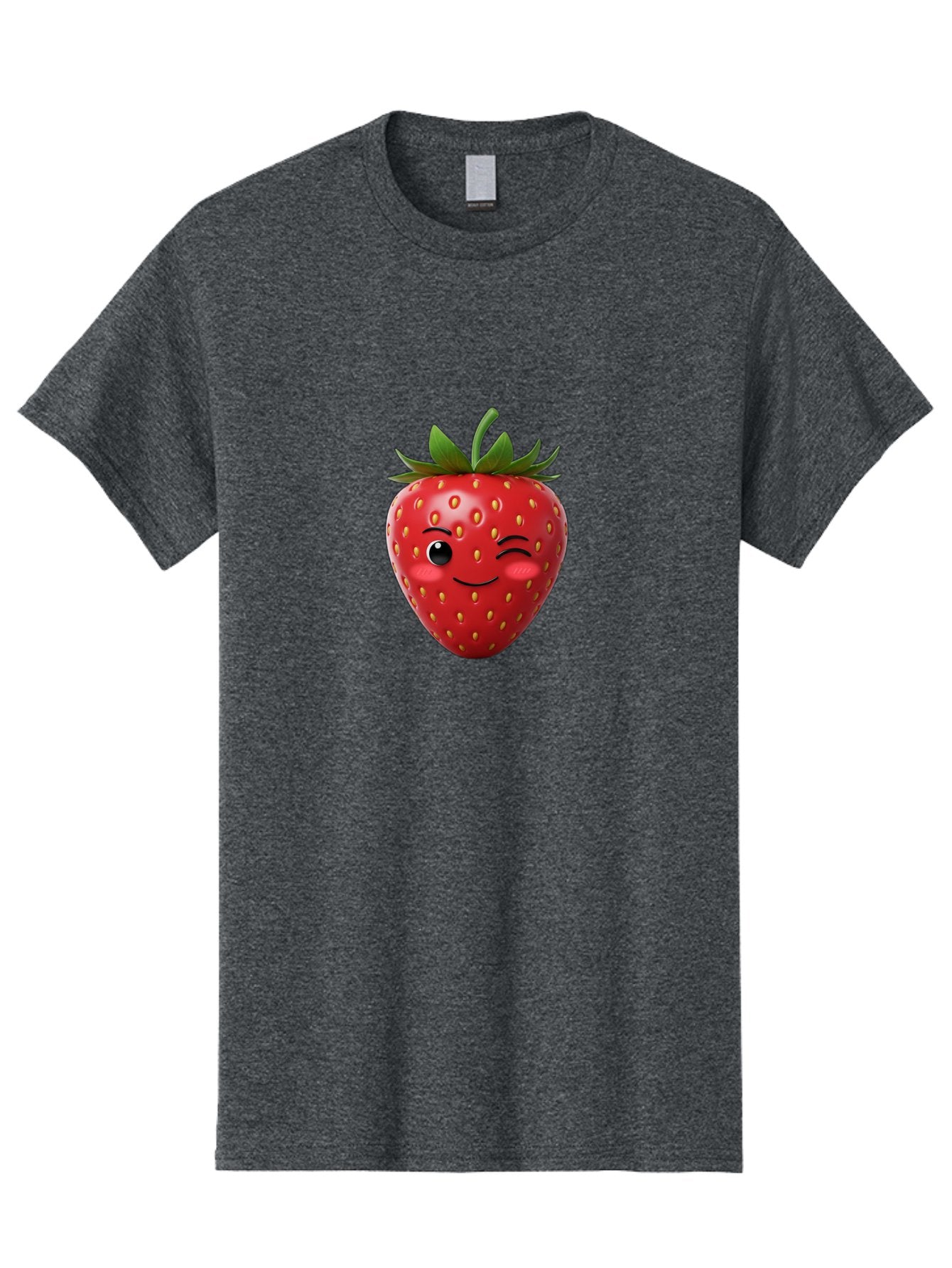 Winking-Strawberry-2 Men'S Graphic Tee, 100% Cotton, Comfortable Casual Summer Wear, Machine Washable, Winking Strawberry, Smiling Face, Cartoon Character, Fruit Illustration, Red Strawberry, Yellow Seeds, Green Leaves, Fun Design, Cute Emoji, Bac559 6