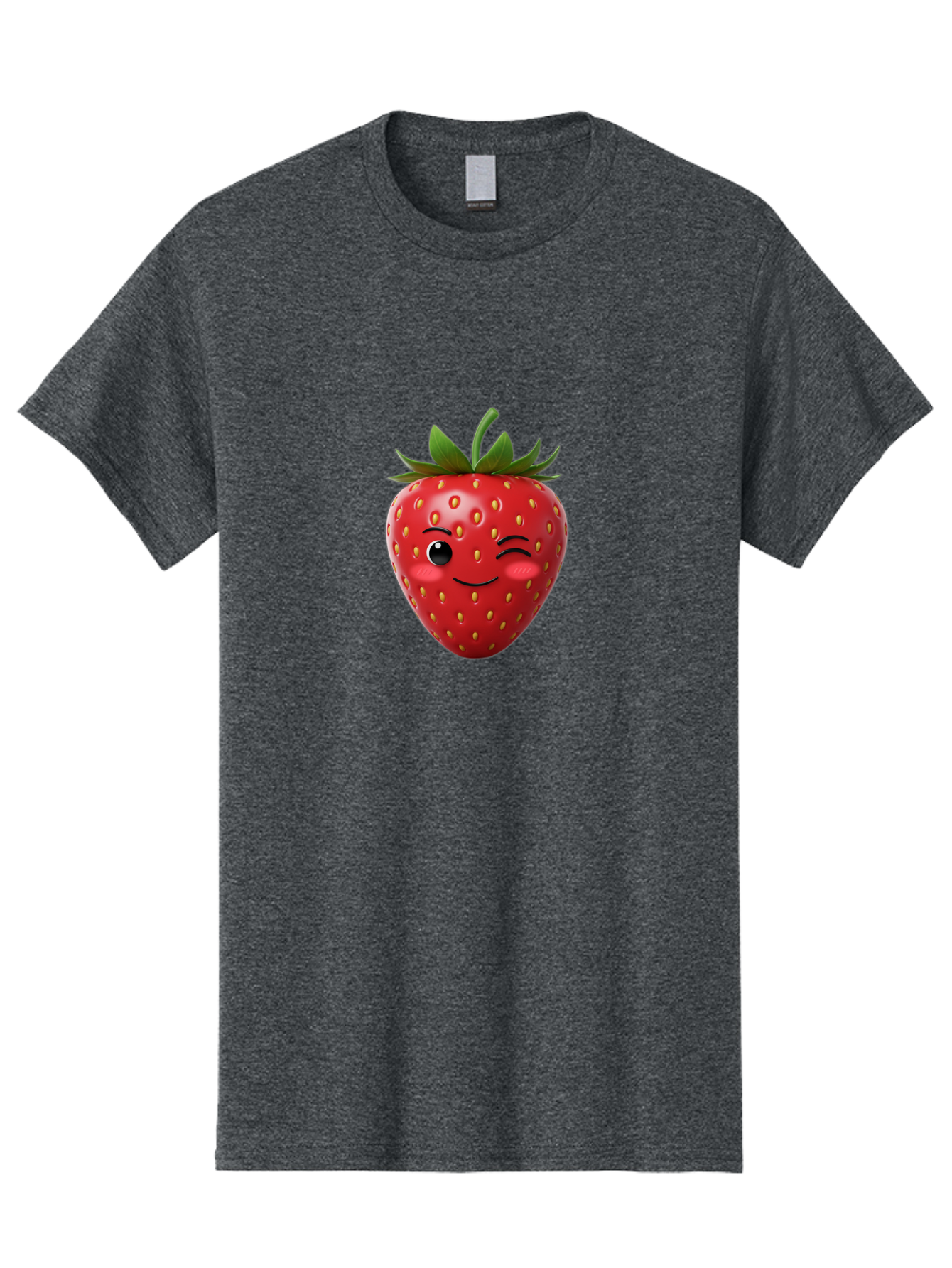 Winking-Strawberry-2 Men'S Graphic Tee, 100% Cotton, Comfortable Casual Summer Wear, Machine Washable, Winking Strawberry, Smiling Face, Cartoon Character, Fruit Illustration, Red Strawberry, Yellow Seeds, Green Leaves, Fun Design, Cute Emoji, Bac559 7