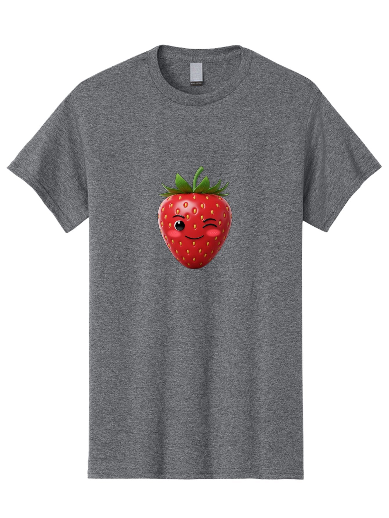 Winking-Strawberry-2 Men'S Graphic Tee, 100% Cotton, Comfortable Casual Summer Wear, Machine Washable, Winking Strawberry, Smiling Face, Cartoon Character, Fruit Illustration, Red Strawberry, Yellow Seeds, Green Leaves, Fun Design, Cute Emoji, Bac559 11