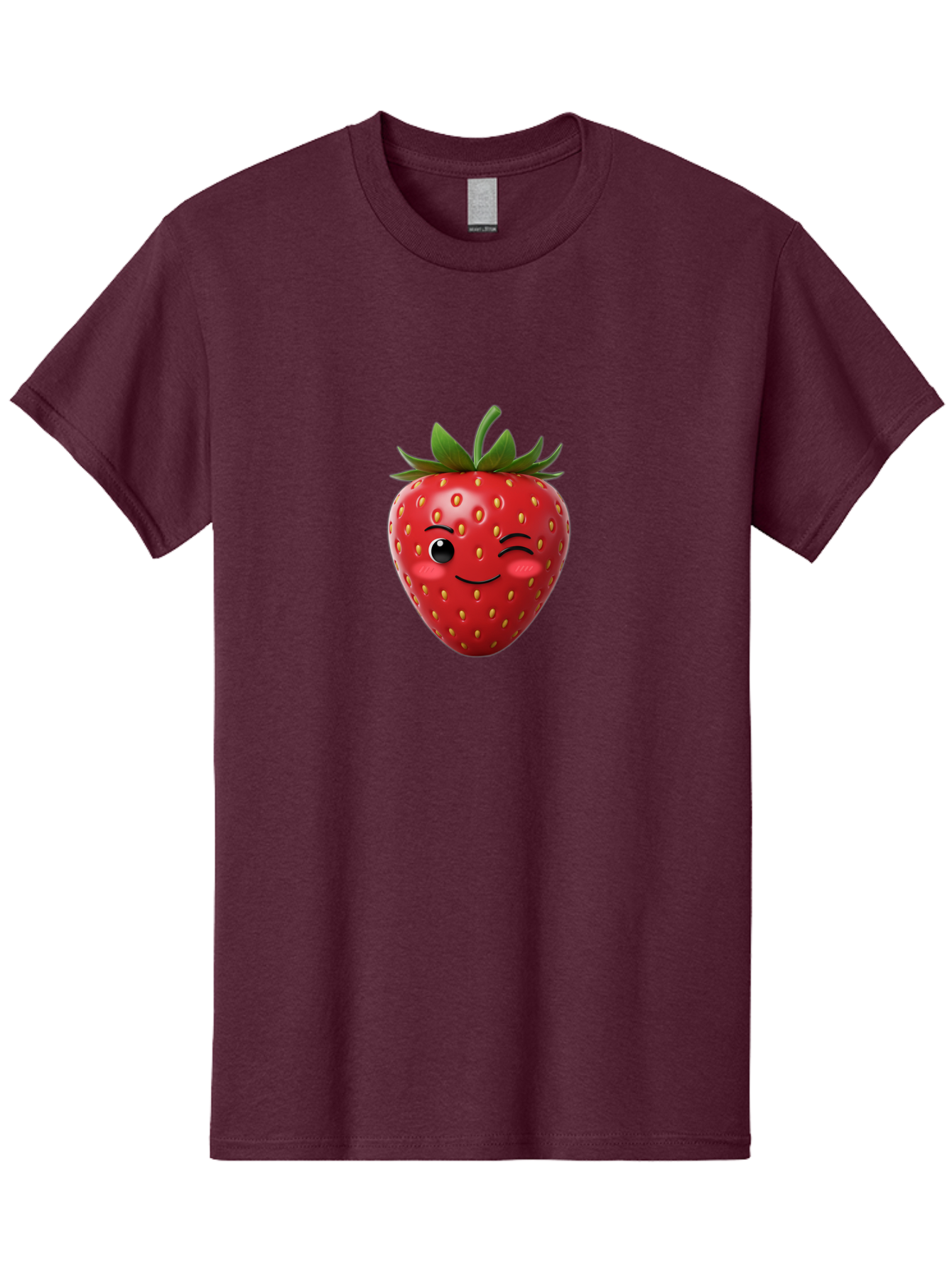 Winking-Strawberry-2 Men'S Graphic Tee, 100% Cotton, Comfortable Casual Summer Wear, Machine Washable, Winking Strawberry, Smiling Face, Cartoon Character, Fruit Illustration, Red Strawberry, Yellow Seeds, Green Leaves, Fun Design, Cute Emoji, Bac559 10
