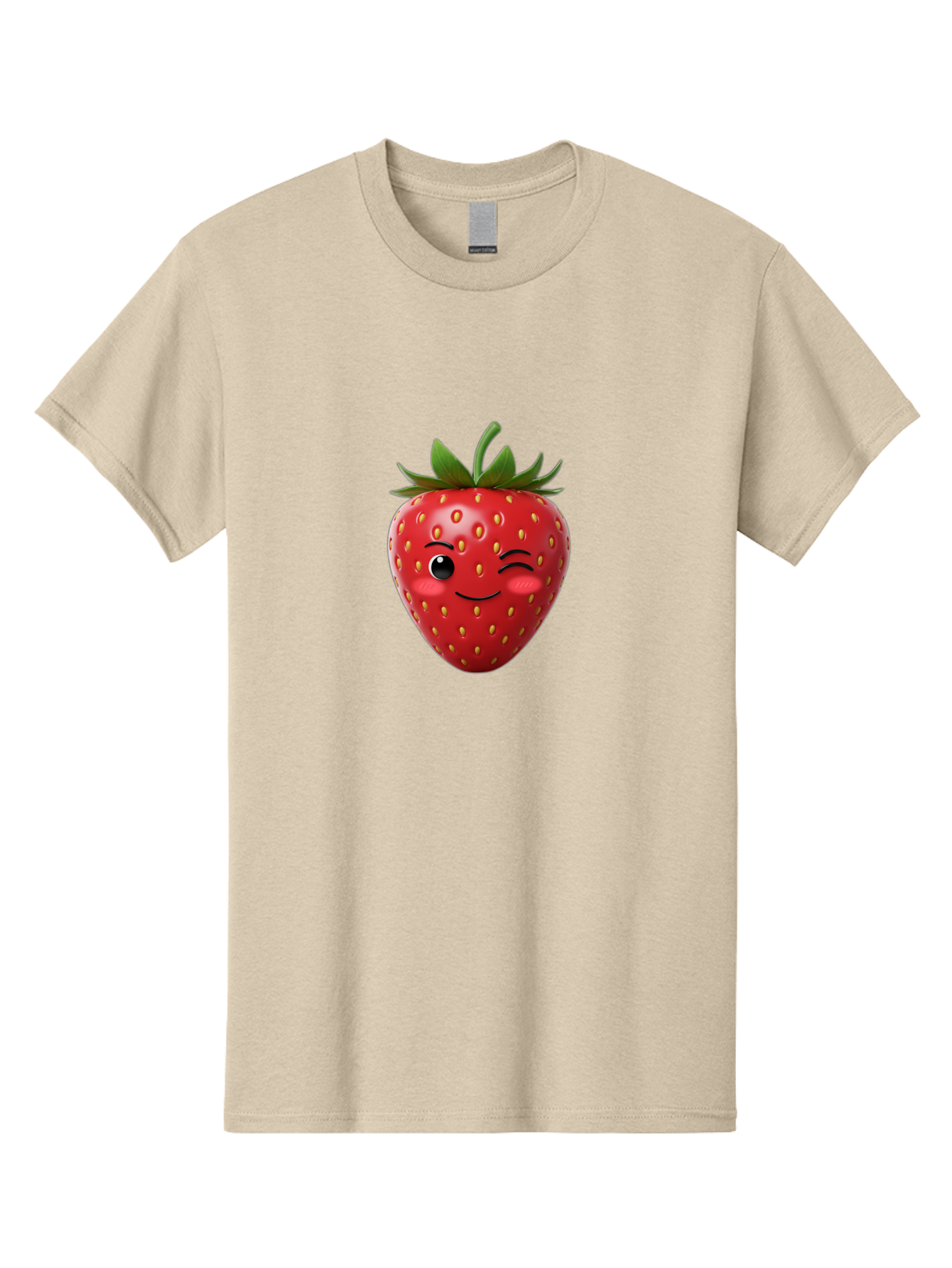Winking-Strawberry-2 Men'S Graphic Tee, 100% Cotton, Comfortable Casual Summer Wear, Machine Washable, Winking Strawberry, Smiling Face, Cartoon Character, Fruit Illustration, Red Strawberry, Yellow Seeds, Green Leaves, Fun Design, Cute Emoji, Bac559 14