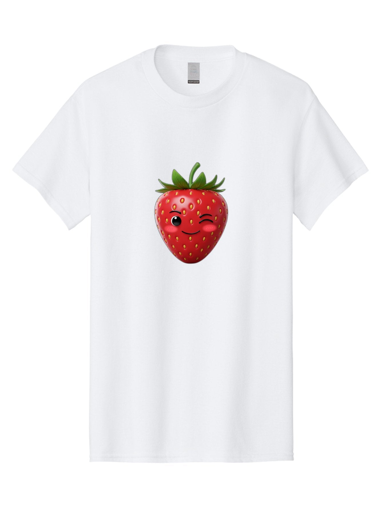 Winking-Strawberry-2 Men'S Graphic Tee, 100% Cotton, Comfortable Casual Summer Wear, Machine Washable, Winking Strawberry, Smiling Face, Cartoon Character, Fruit Illustration, Red Strawberry, Yellow Seeds, Green Leaves, Fun Design, Cute Emoji, Bac559 4