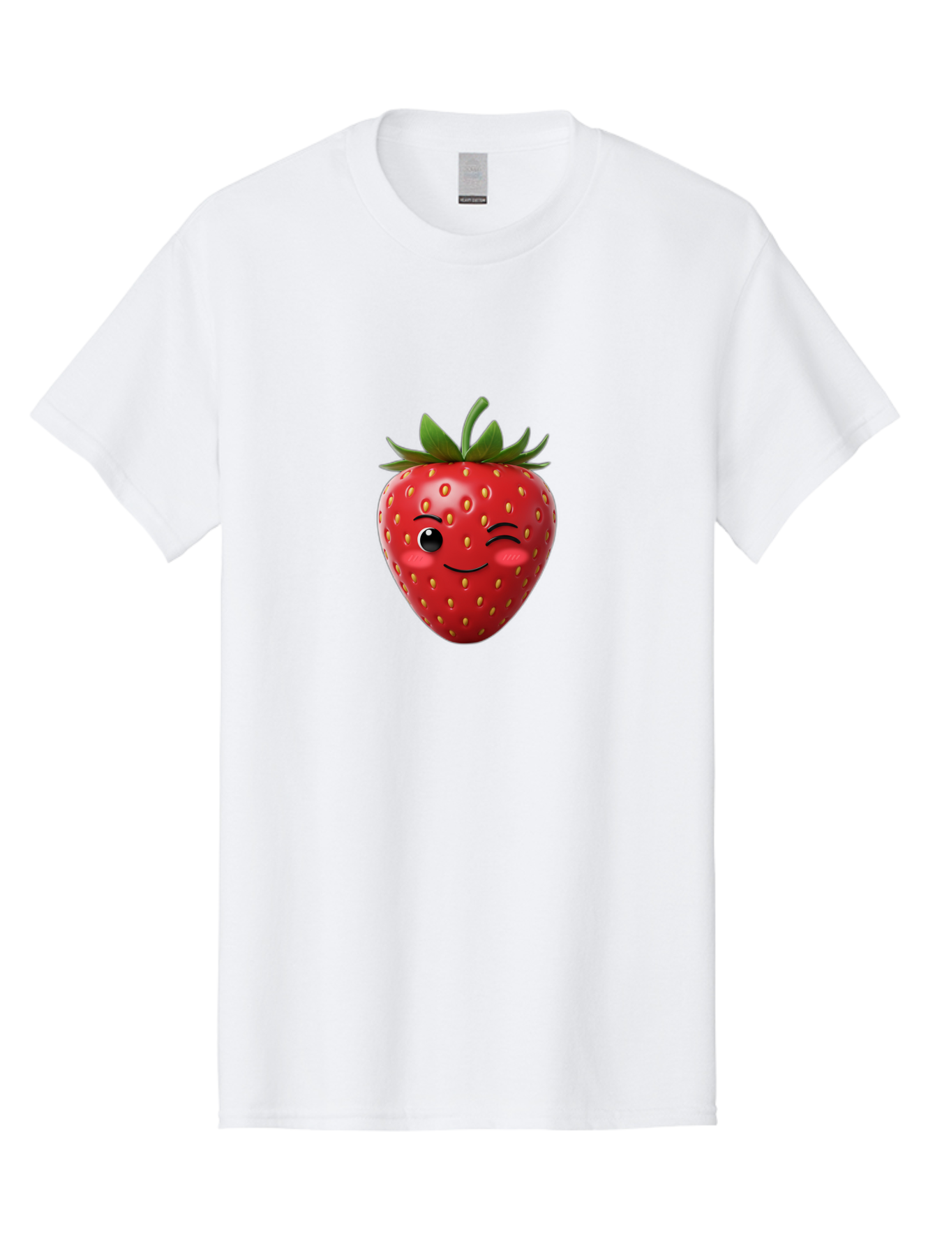 Winking-Strawberry-2 Men'S Graphic Tee, 100% Cotton, Comfortable Casual Summer Wear, Machine Washable, Winking Strawberry, Smiling Face, Cartoon Character, Fruit Illustration, Red Strawberry, Yellow Seeds, Green Leaves, Fun Design, Cute Emoji, Bac559 12