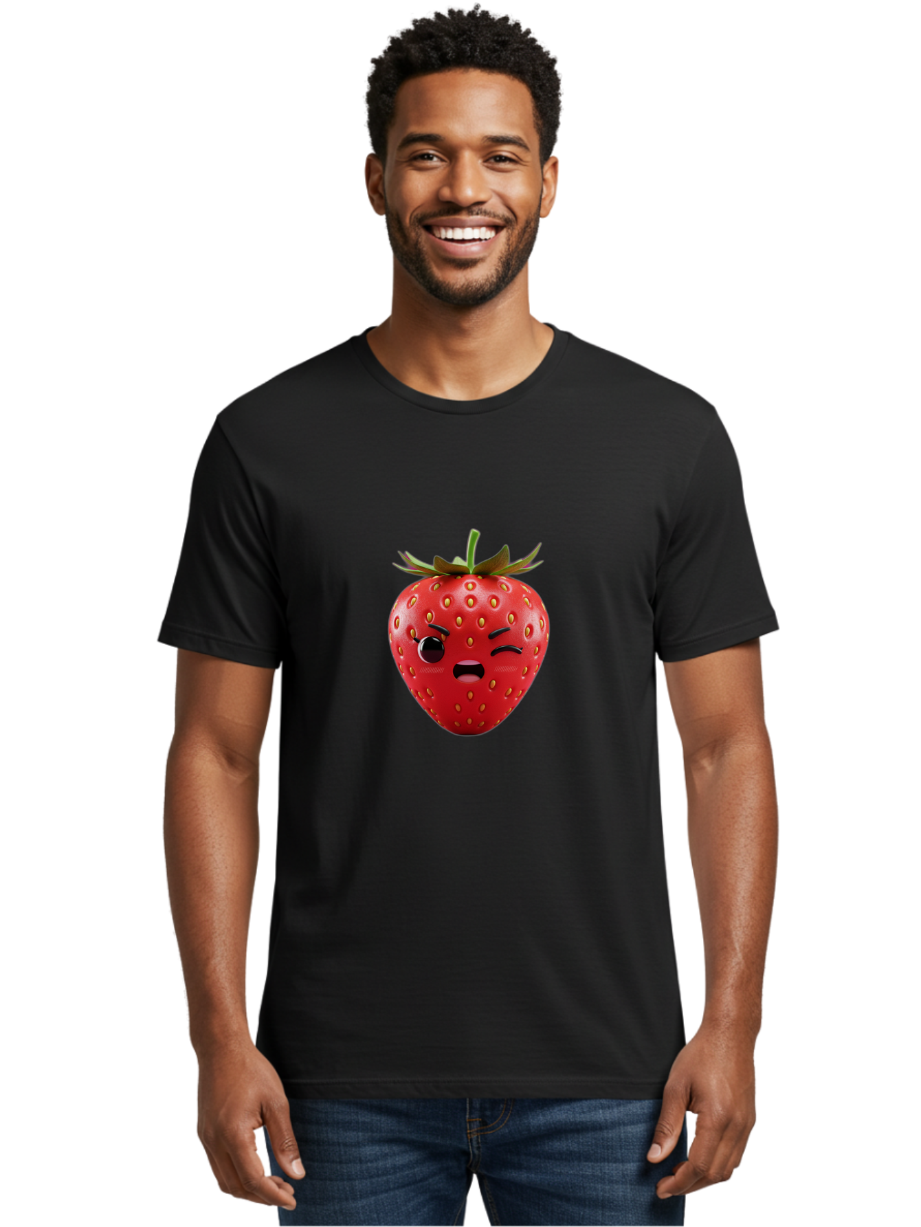 Winking-Strawberry-3 Men'S Graphic Tee, 100% Cotton, Comfortable Casual Summer Wear, Machine Washable, Winking Strawberry, Cartoon Fruit, Quirky Character, Comical Expression, Funny Face, Red Strawberry, Playful Design, Fruit Emoji, Bac560 27