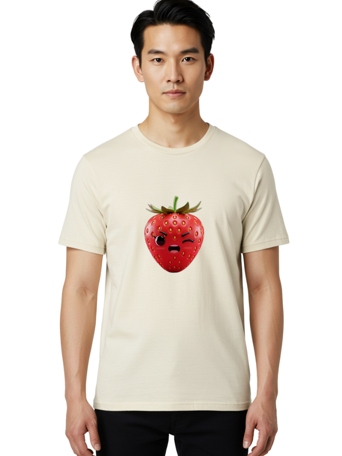 Winking-Strawberry-3 Men'S Graphic Tee, 100% Cotton, Comfortable Casual Summer Wear, Machine Washable, Winking Strawberry, Cartoon Fruit, Quirky Character, Comical Expression, Funny Face, Red Strawberry, Playful Design, Fruit Emoji, Bac560 17