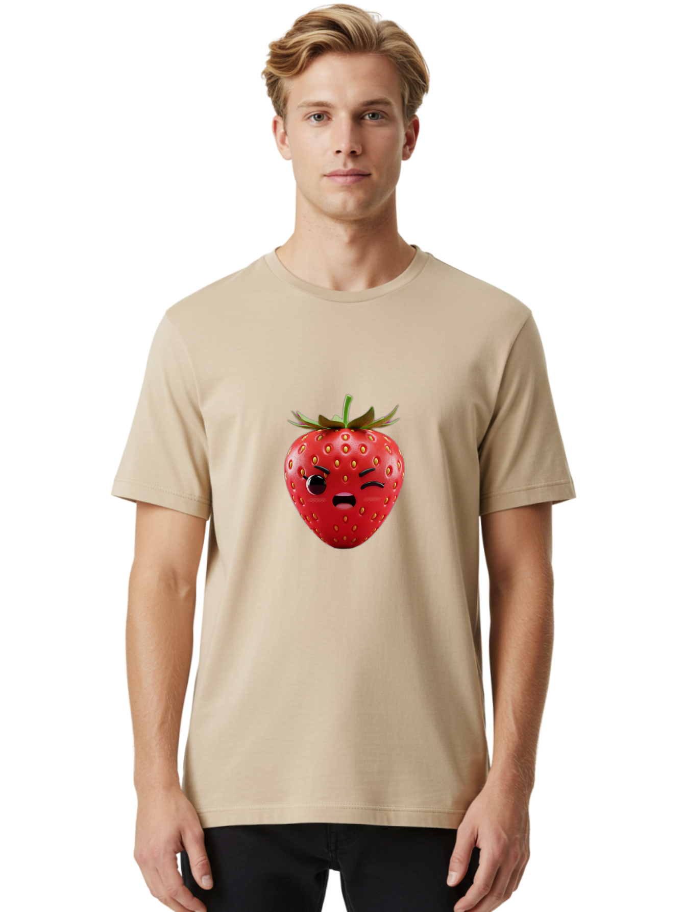 Winking-Strawberry-3 Men'S Graphic Tee, 100% Cotton, Comfortable Casual Summer Wear, Machine Washable, Winking Strawberry, Cartoon Fruit, Quirky Character, Comical Expression, Funny Face, Red Strawberry, Playful Design, Fruit Emoji, Bac560 22