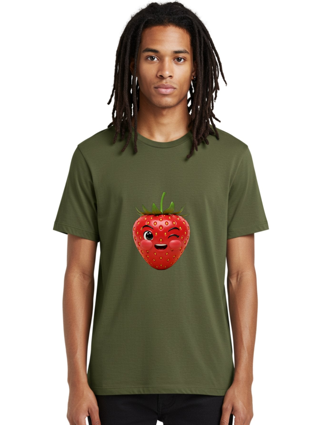 Winking-Strawberry-4 Men'S Graphic Tee, 100% Cotton, Comfortable Casual Summer Wear, Machine Washable, Cartoon Strawberry, Winking Face, Playful Fruit, Cute Emoji, Strawberry Character, Fun Illustration, Fresh Fruit, Sweet Treat, Bac561 20