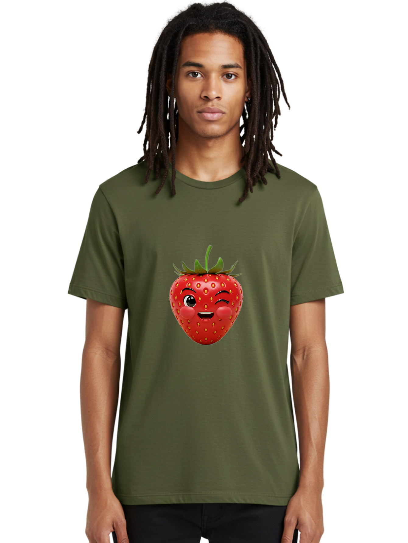 Winking-Strawberry-4 Men'S Graphic Tee, 100% Cotton, Comfortable Casual Summer Wear, Machine Washable, Cartoon Strawberry, Winking Face, Playful Fruit, Cute Emoji, Strawberry Character, Fun Illustration, Fresh Fruit, Sweet Treat, Bac561 30