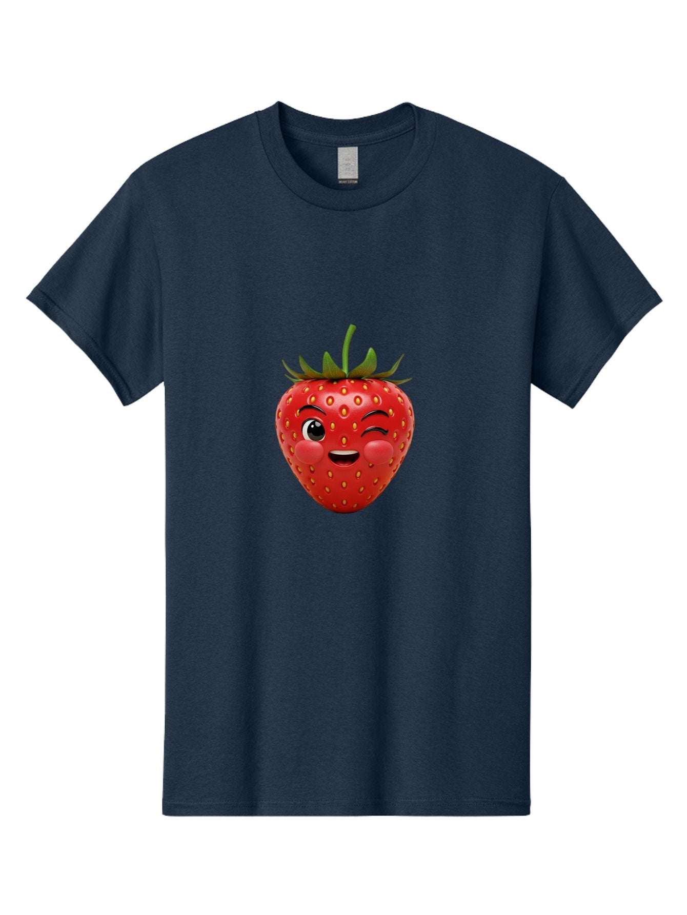 Winking-Strawberry-4 Men'S Graphic Tee, 100% Cotton, Comfortable Casual Summer Wear, Machine Washable, Cartoon Strawberry, Winking Face, Playful Fruit, Cute Emoji, Strawberry Character, Fun Illustration, Fresh Fruit, Sweet Treat, Bac561