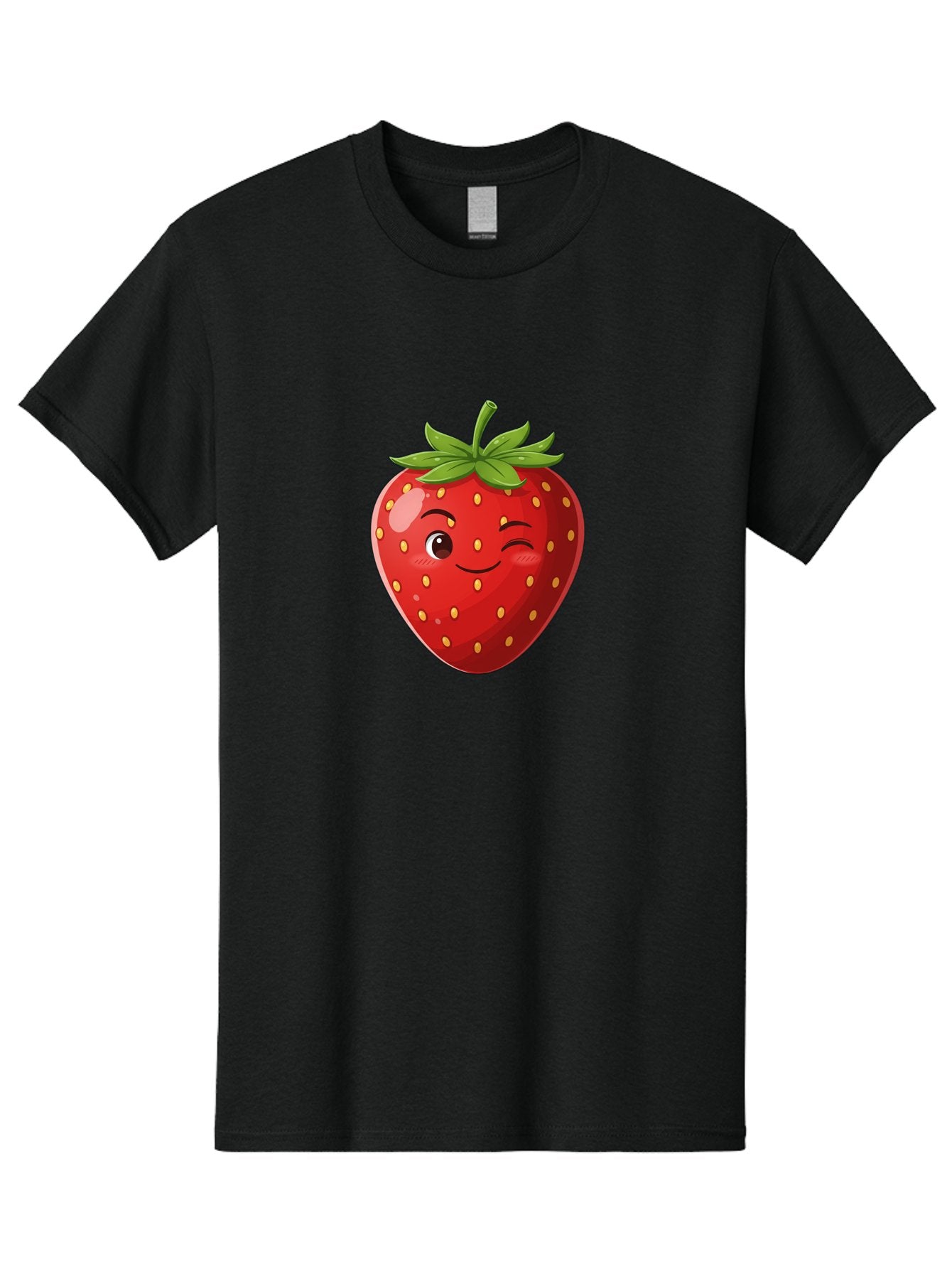 Winking-Strawberry-5 Men'S Graphic Tee, 100% Cotton, Comfortable Casual Summer Wear, Machine Washable, Strawberry With Face, Winking Strawberry, Cartoon Fruit, Smiling Fruit, Red Strawberry, Yellow Seeds, Green Leaves, Playful Character, Bac562 5