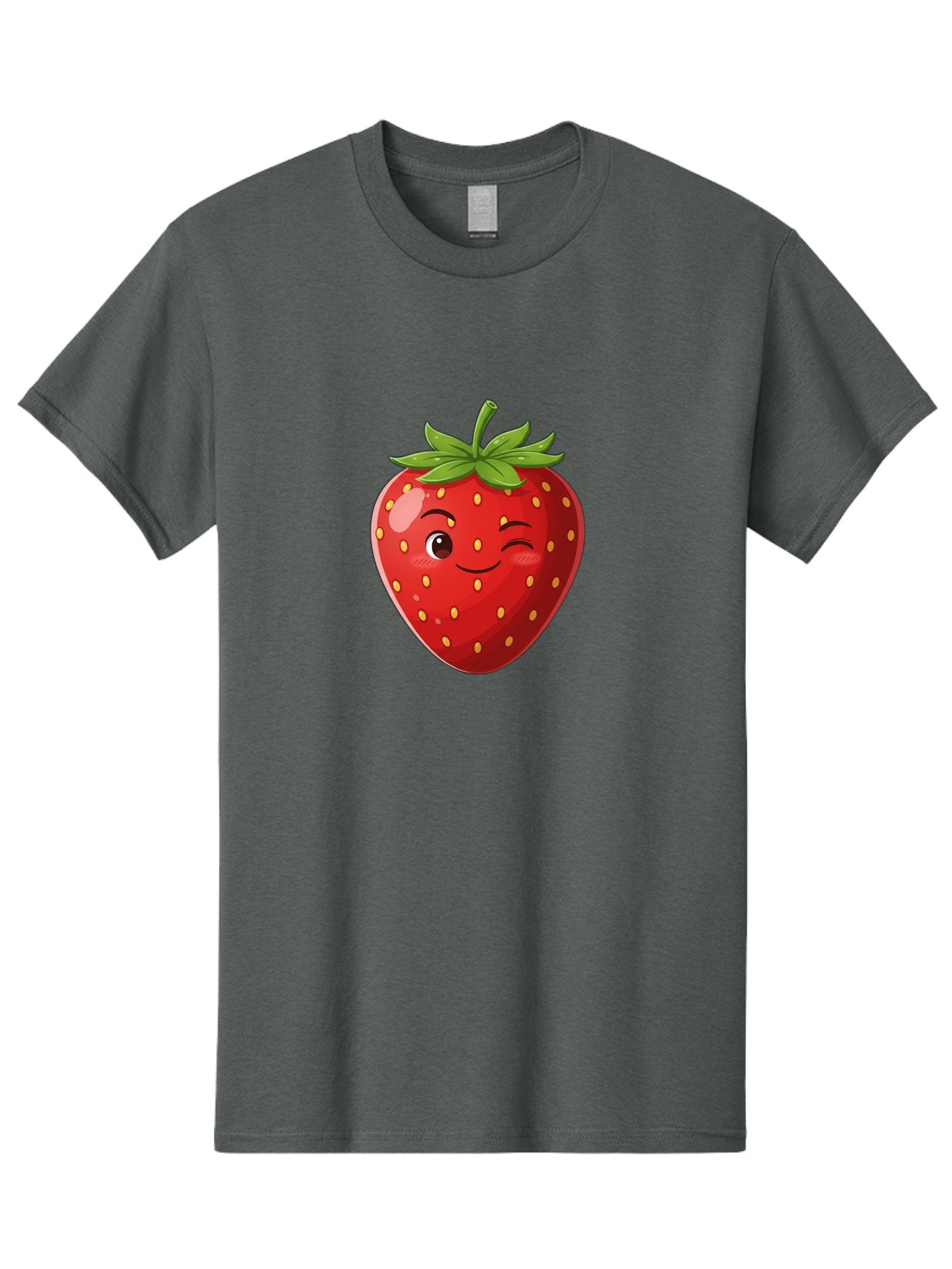 Winking-Strawberry-5 Men'S Graphic Tee, 100% Cotton, Comfortable Casual Summer Wear, Machine Washable, Strawberry With Face, Winking Strawberry, Cartoon Fruit, Smiling Fruit, Red Strawberry, Yellow Seeds, Green Leaves, Playful Character, Bac562 14