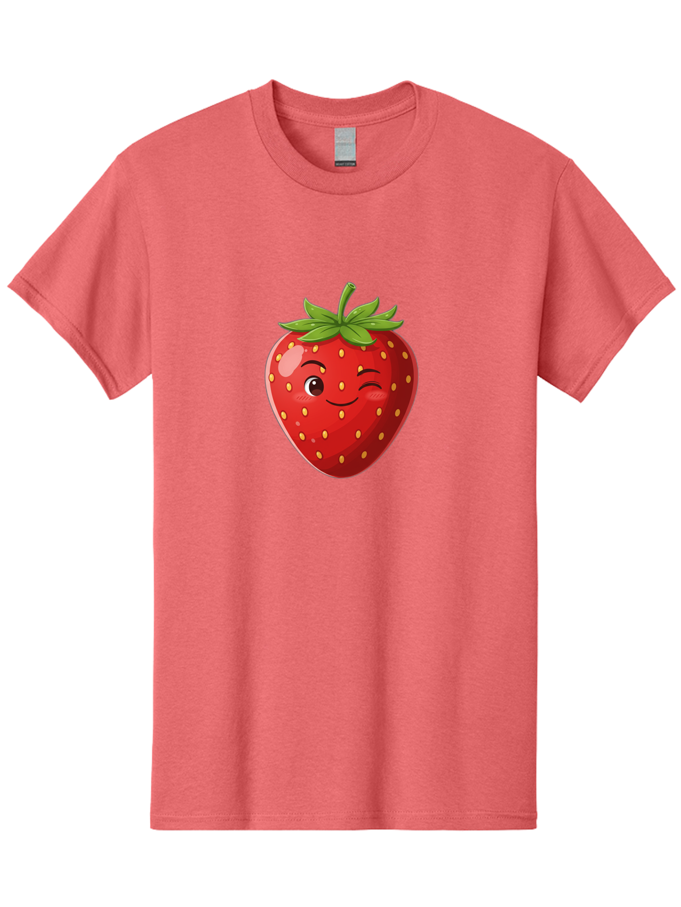Winking-Strawberry-5 Men'S Graphic Tee, 100% Cotton, Comfortable Casual Summer Wear, Machine Washable, Strawberry With Face, Winking Strawberry, Cartoon Fruit, Smiling Fruit, Red Strawberry, Yellow Seeds, Green Leaves, Playful Character, Bac562 9
