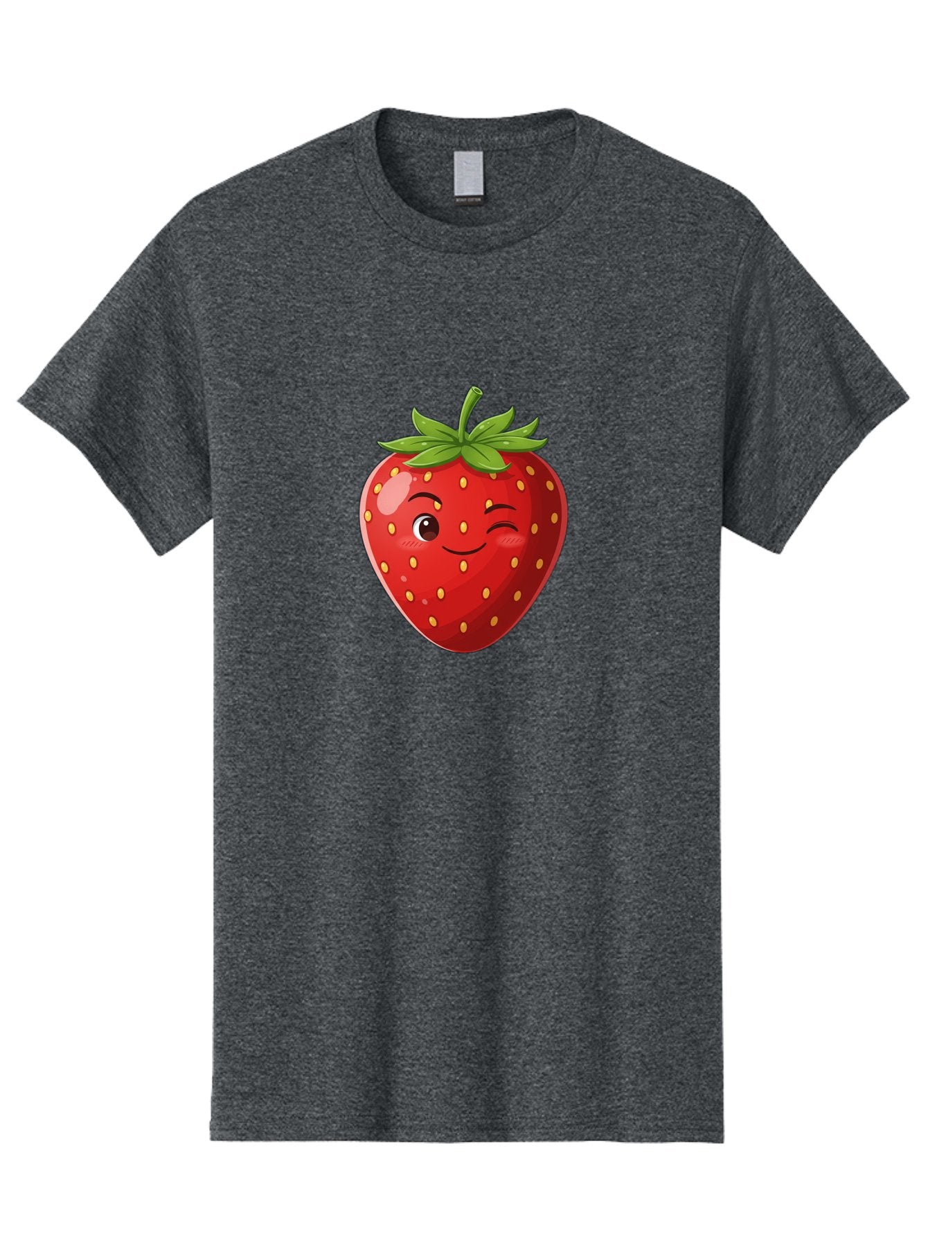 Winking-Strawberry-5 Men'S Graphic Tee, 100% Cotton, Comfortable Casual Summer Wear, Machine Washable, Strawberry With Face, Winking Strawberry, Cartoon Fruit, Smiling Fruit, Red Strawberry, Yellow Seeds, Green Leaves, Playful Character, Bac562 4
