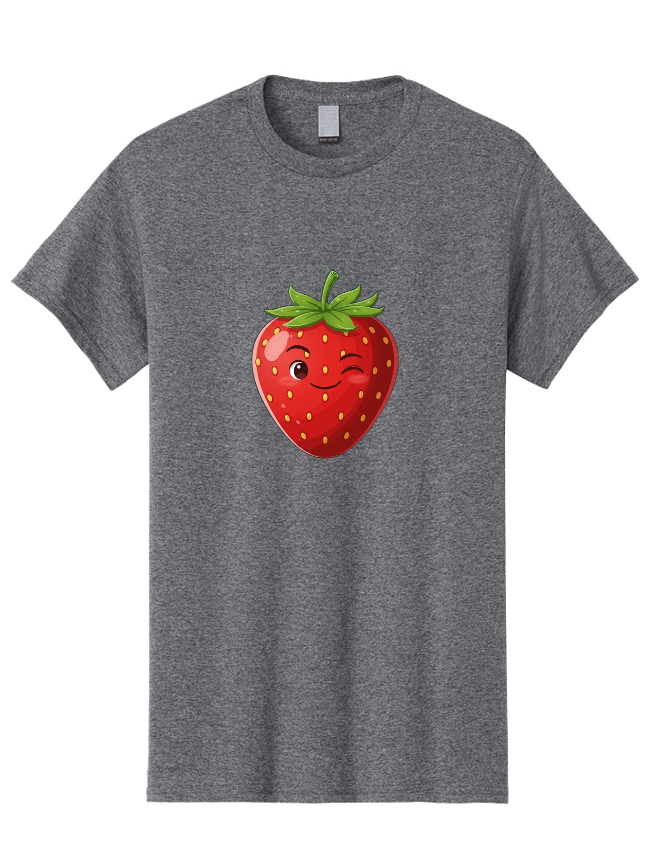 Winking-Strawberry-5 Men'S Graphic Tee, 100% Cotton, Comfortable Casual Summer Wear, Machine Washable, Strawberry With Face, Winking Strawberry, Cartoon Fruit, Smiling Fruit, Red Strawberry, Yellow Seeds, Green Leaves, Playful Character, Bac562