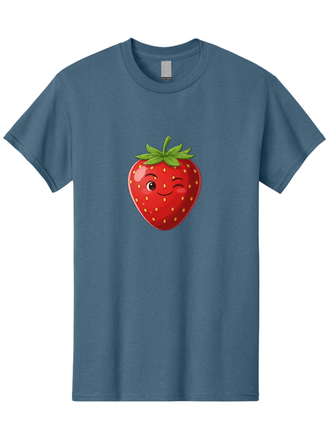 Winking-Strawberry-5 Men'S Graphic Tee, 100% Cotton, Comfortable Casual Summer Wear, Machine Washable, Strawberry With Face, Winking Strawberry, Cartoon Fruit, Smiling Fruit, Red Strawberry, Yellow Seeds, Green Leaves, Playful Character, Bac562 12