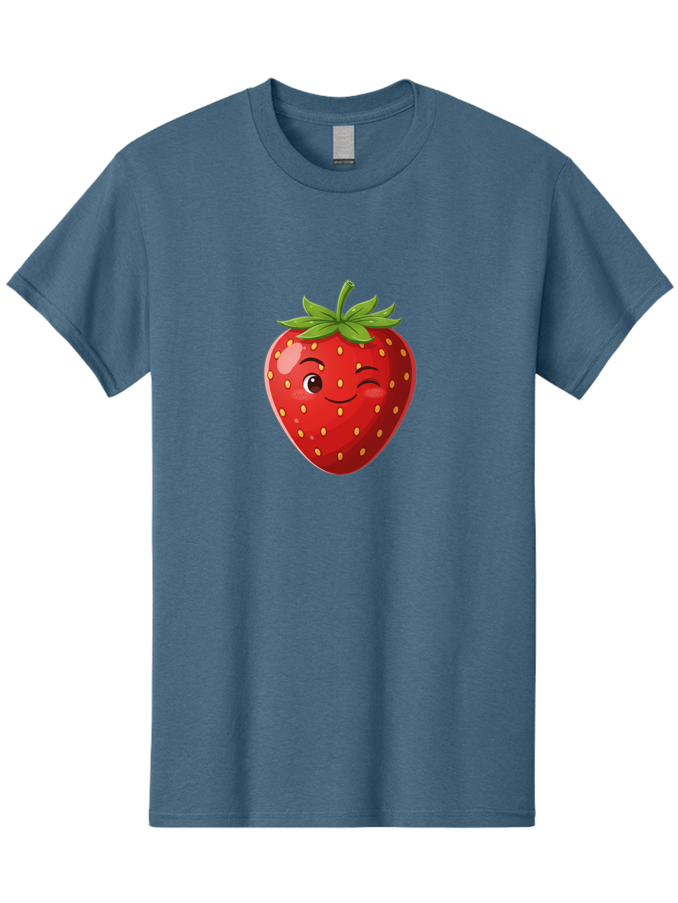 Winking-Strawberry-5 Men'S Graphic Tee, 100% Cotton, Comfortable Casual Summer Wear, Machine Washable, Strawberry With Face, Winking Strawberry, Cartoon Fruit, Smiling Fruit, Red Strawberry, Yellow Seeds, Green Leaves, Playful Character, Bac562 3