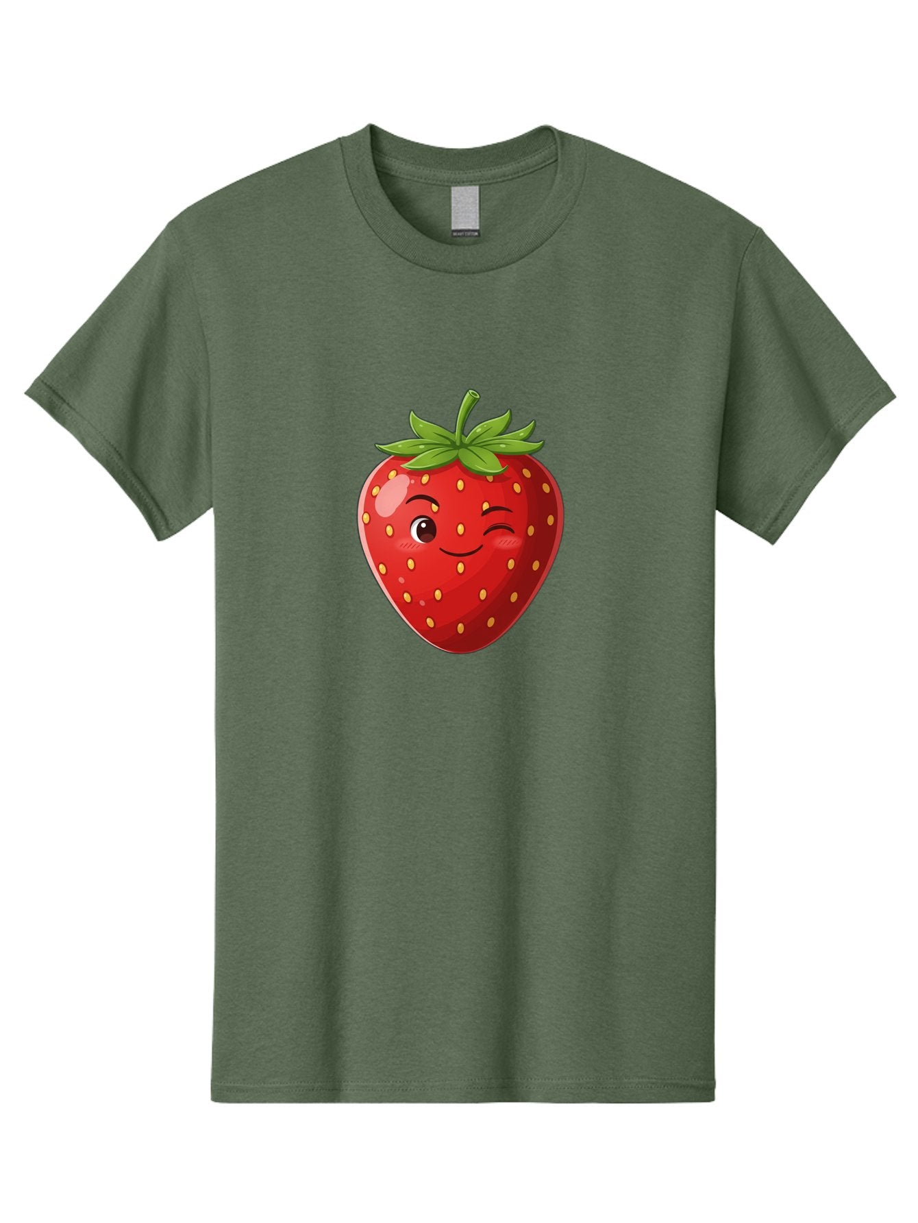 Winking-Strawberry-5 Men'S Graphic Tee, 100% Cotton, Comfortable Casual Summer Wear, Machine Washable, Strawberry With Face, Winking Strawberry, Cartoon Fruit, Smiling Fruit, Red Strawberry, Yellow Seeds, Green Leaves, Playful Character, Bac562 15