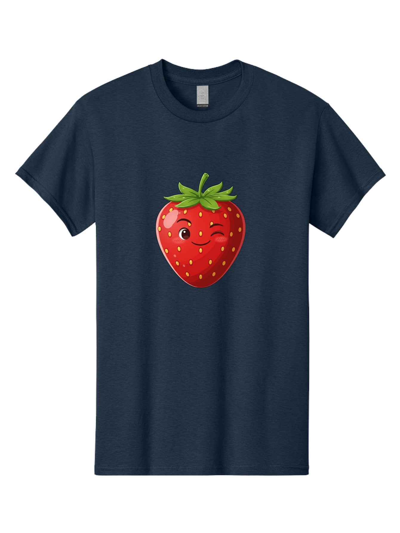 Winking-Strawberry-5 Men'S Graphic Tee, 100% Cotton, Comfortable Casual Summer Wear, Machine Washable, Strawberry With Face, Winking Strawberry, Cartoon Fruit, Smiling Fruit, Red Strawberry, Yellow Seeds, Green Leaves, Playful Character, Bac562 13