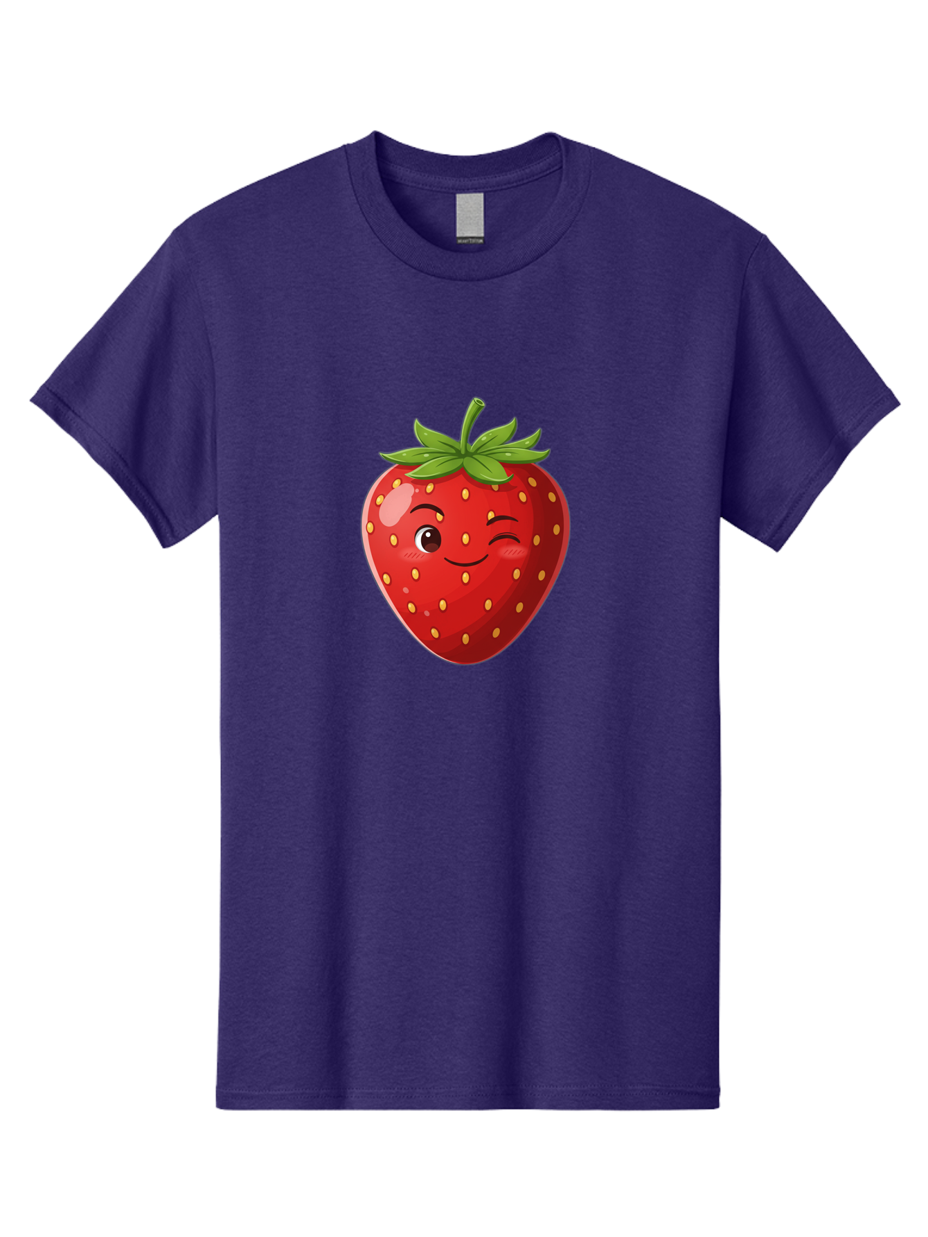 Winking-Strawberry-5 Men'S Graphic Tee, 100% Cotton, Comfortable Casual Summer Wear, Machine Washable, Strawberry With Face, Winking Strawberry, Cartoon Fruit, Smiling Fruit, Red Strawberry, Yellow Seeds, Green Leaves, Playful Character, Bac562 7