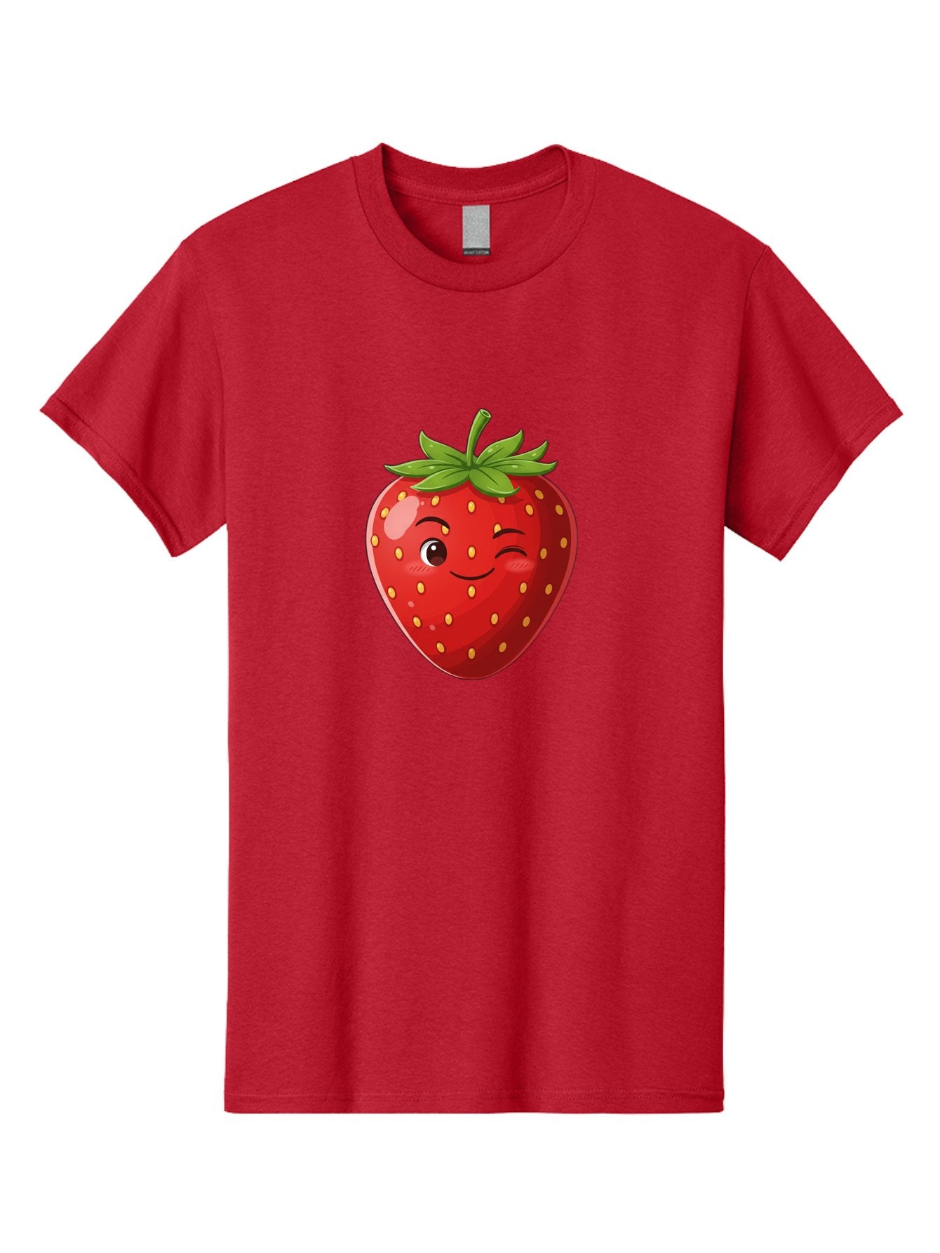 Winking-Strawberry-5 Men'S Graphic Tee, 100% Cotton, Comfortable Casual Summer Wear, Machine Washable, Strawberry With Face, Winking Strawberry, Cartoon Fruit, Smiling Fruit, Red Strawberry, Yellow Seeds, Green Leaves, Playful Character, Bac562 11