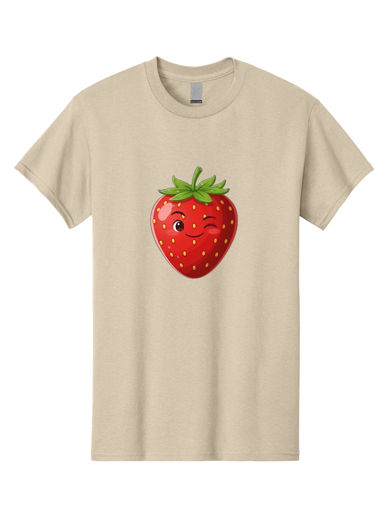 Winking-Strawberry-5 Men'S Graphic Tee, 100% Cotton, Comfortable Casual Summer Wear, Machine Washable, Strawberry With Face, Winking Strawberry, Cartoon Fruit, Smiling Fruit, Red Strawberry, Yellow Seeds, Green Leaves, Playful Character, Bac562 9