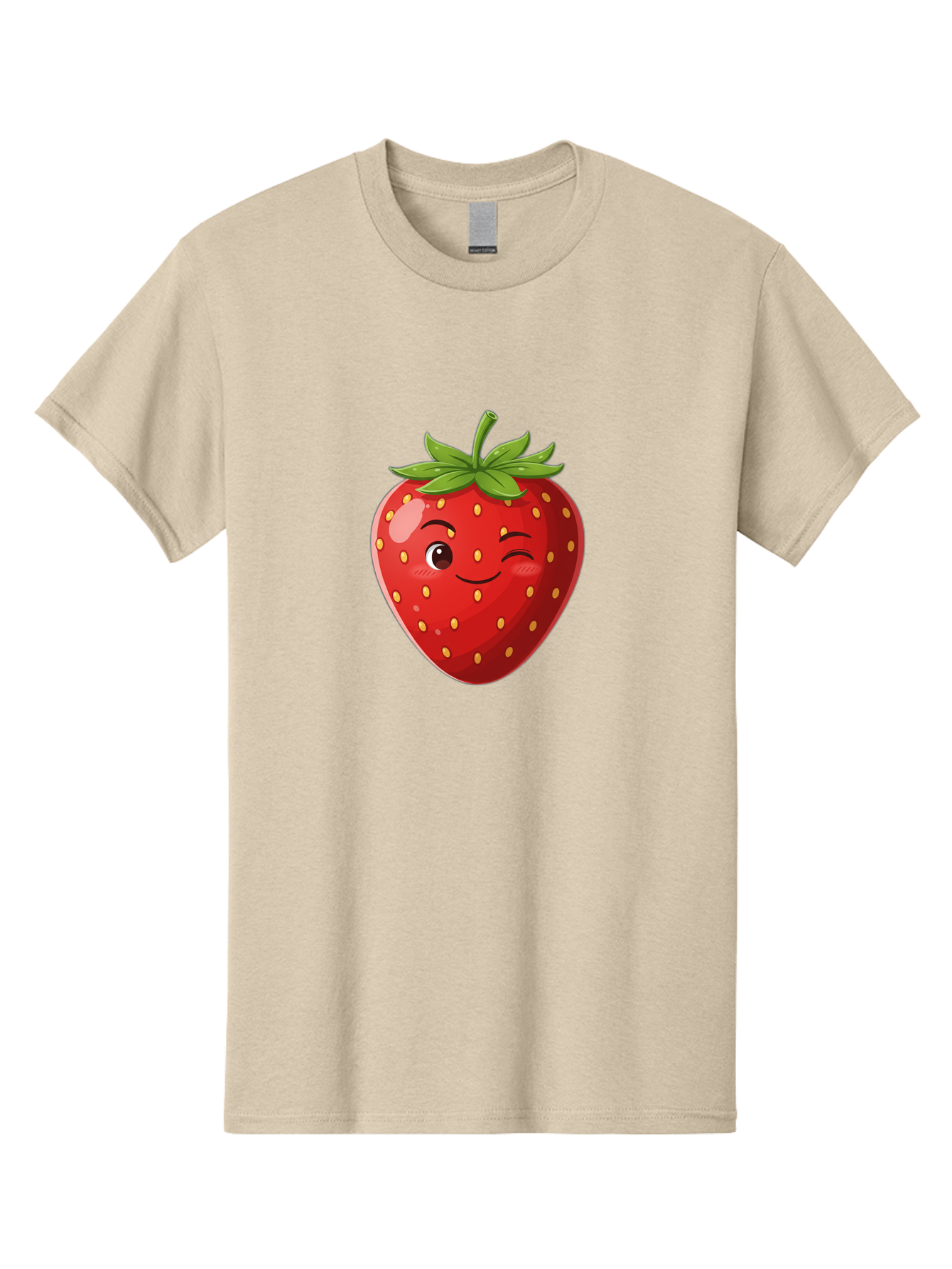 Winking-Strawberry-5 Men'S Graphic Tee, 100% Cotton, Comfortable Casual Summer Wear, Machine Washable, Strawberry With Face, Winking Strawberry, Cartoon Fruit, Smiling Fruit, Red Strawberry, Yellow Seeds, Green Leaves, Playful Character, Bac562 5