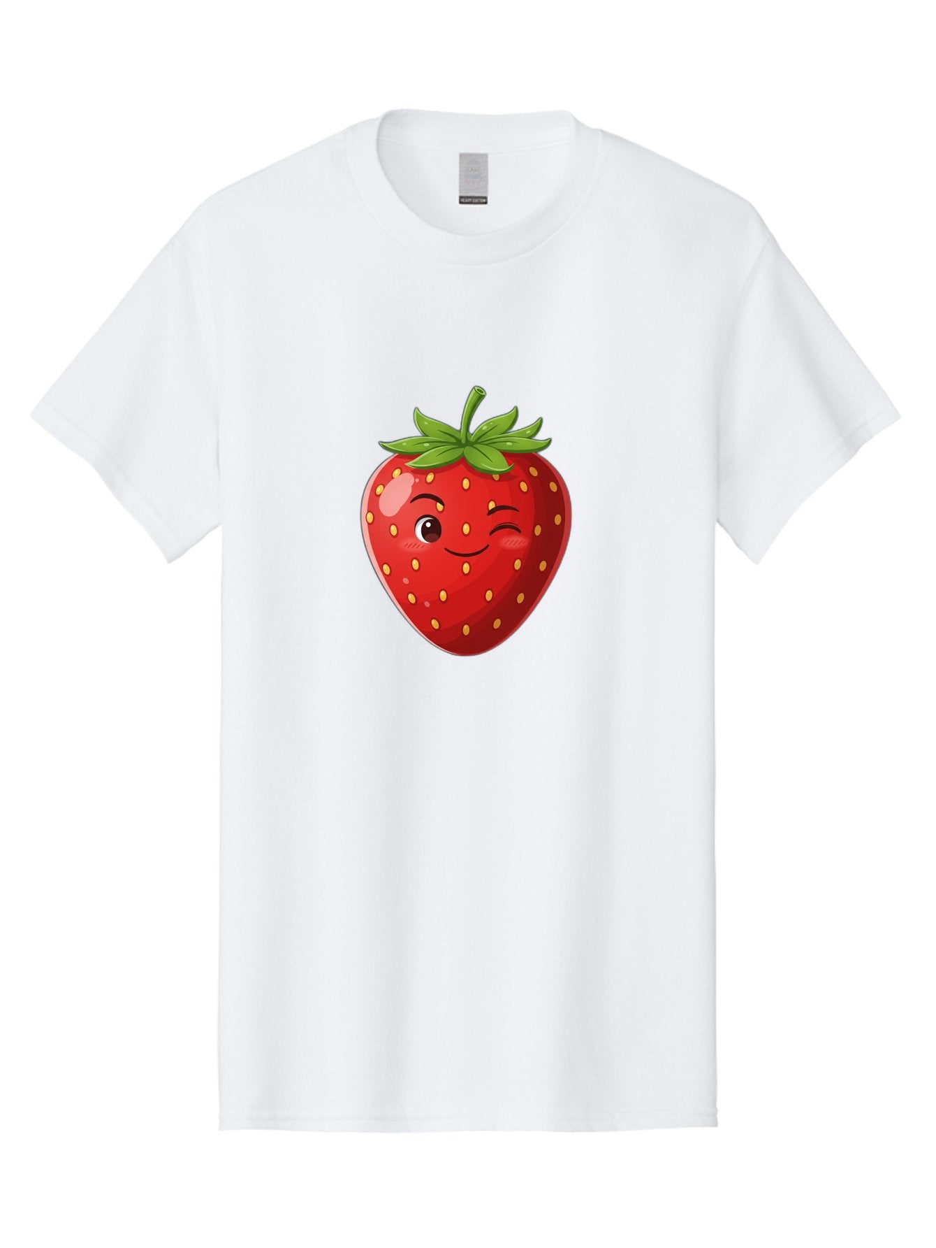 Winking-Strawberry-5 Men'S Graphic Tee, 100% Cotton, Comfortable Casual Summer Wear, Machine Washable, Strawberry With Face, Winking Strawberry, Cartoon Fruit, Smiling Fruit, Red Strawberry, Yellow Seeds, Green Leaves, Playful Character, Bac562