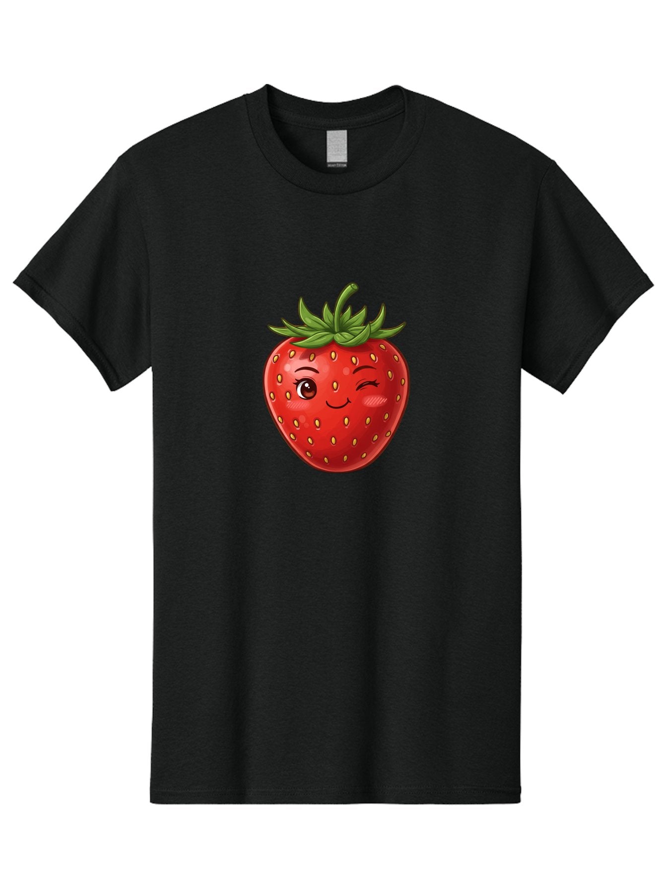 Winking-Strawberry-6 Men'S Graphic Tee, 100% Cotton, Comfortable Casual Summer Wear, Machine Washable, Winking Strawberry, Cartoon Fruit, Cute Face, Red Strawberry, Healthy Snack, Sweet Treat, Playful Emoji, Vibrant Red, Yellow Seeds, Bac563 11