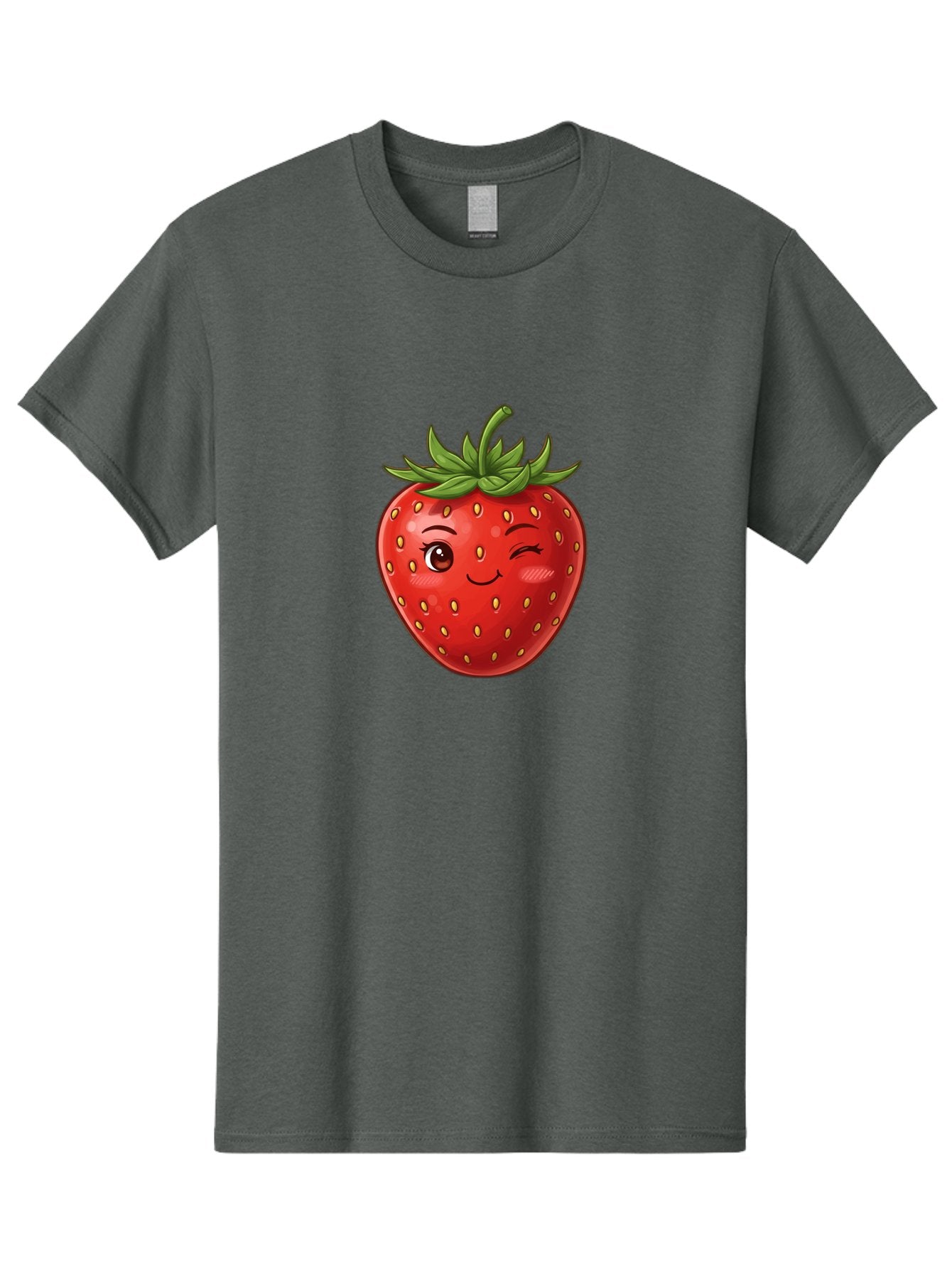 Winking-Strawberry-6 Men'S Graphic Tee, 100% Cotton, Comfortable Casual Summer Wear, Machine Washable, Winking Strawberry, Cartoon Fruit, Cute Face, Red Strawberry, Healthy Snack, Sweet Treat, Playful Emoji, Vibrant Red, Yellow Seeds, Bac563 8