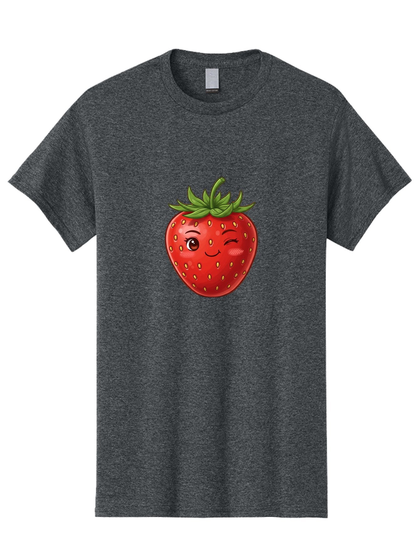 Winking-Strawberry-6 Men'S Graphic Tee, 100% Cotton, Comfortable Casual Summer Wear, Machine Washable, Winking Strawberry, Cartoon Fruit, Cute Face, Red Strawberry, Healthy Snack, Sweet Treat, Playful Emoji, Vibrant Red, Yellow Seeds, Bac563 13