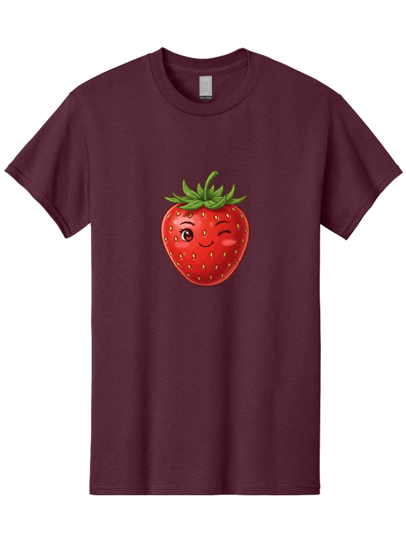Winking-Strawberry-6 Men'S Graphic Tee, 100% Cotton, Comfortable Casual Summer Wear, Machine Washable, Winking Strawberry, Cartoon Fruit, Cute Face, Red Strawberry, Healthy Snack, Sweet Treat, Playful Emoji, Vibrant Red, Yellow Seeds, Bac563 4