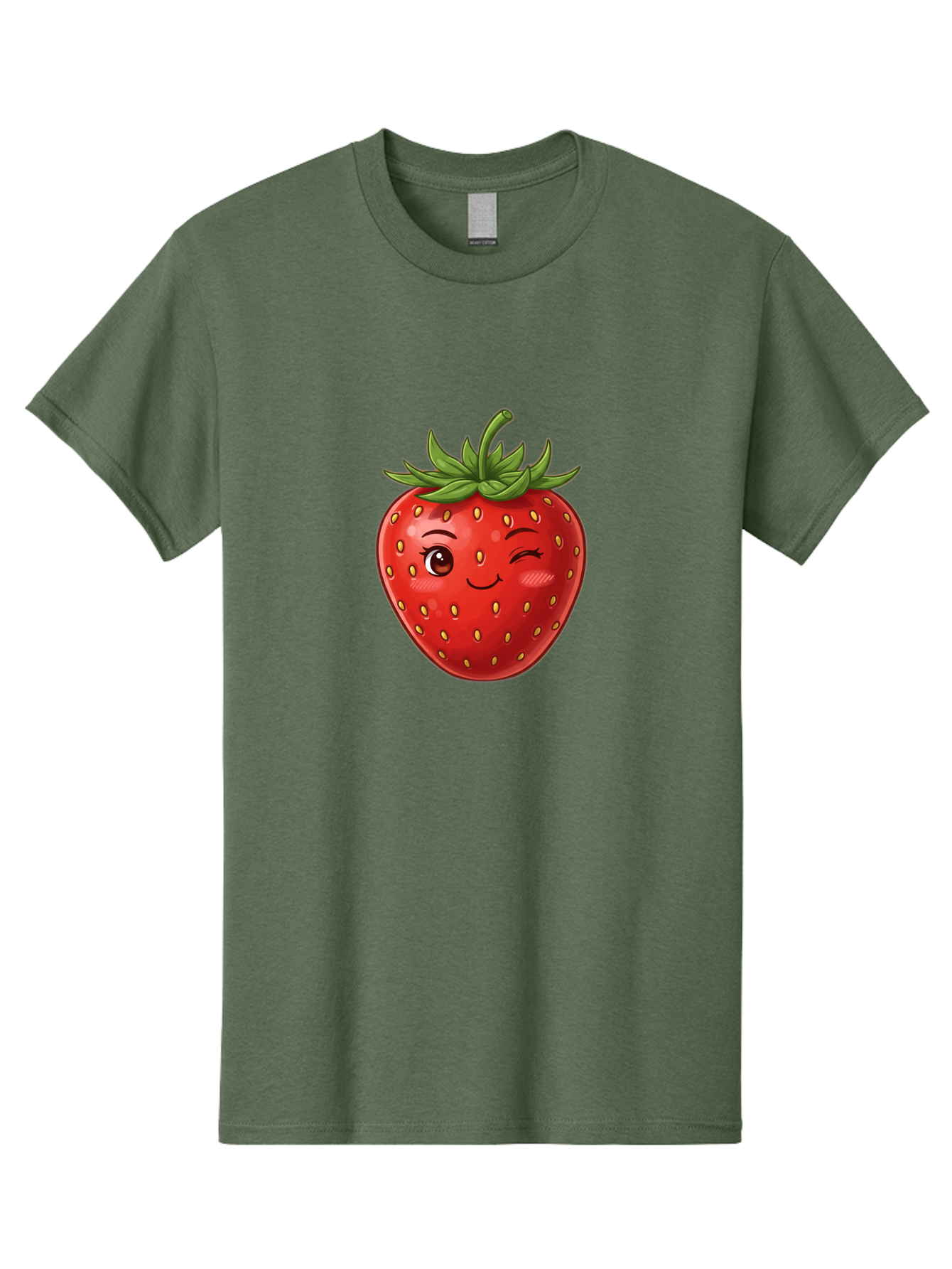 Winking-Strawberry-6 Men'S Graphic Tee, 100% Cotton, Comfortable Casual Summer Wear, Machine Washable, Winking Strawberry, Cartoon Fruit, Cute Face, Red Strawberry, Healthy Snack, Sweet Treat, Playful Emoji, Vibrant Red, Yellow Seeds, Bac563 13