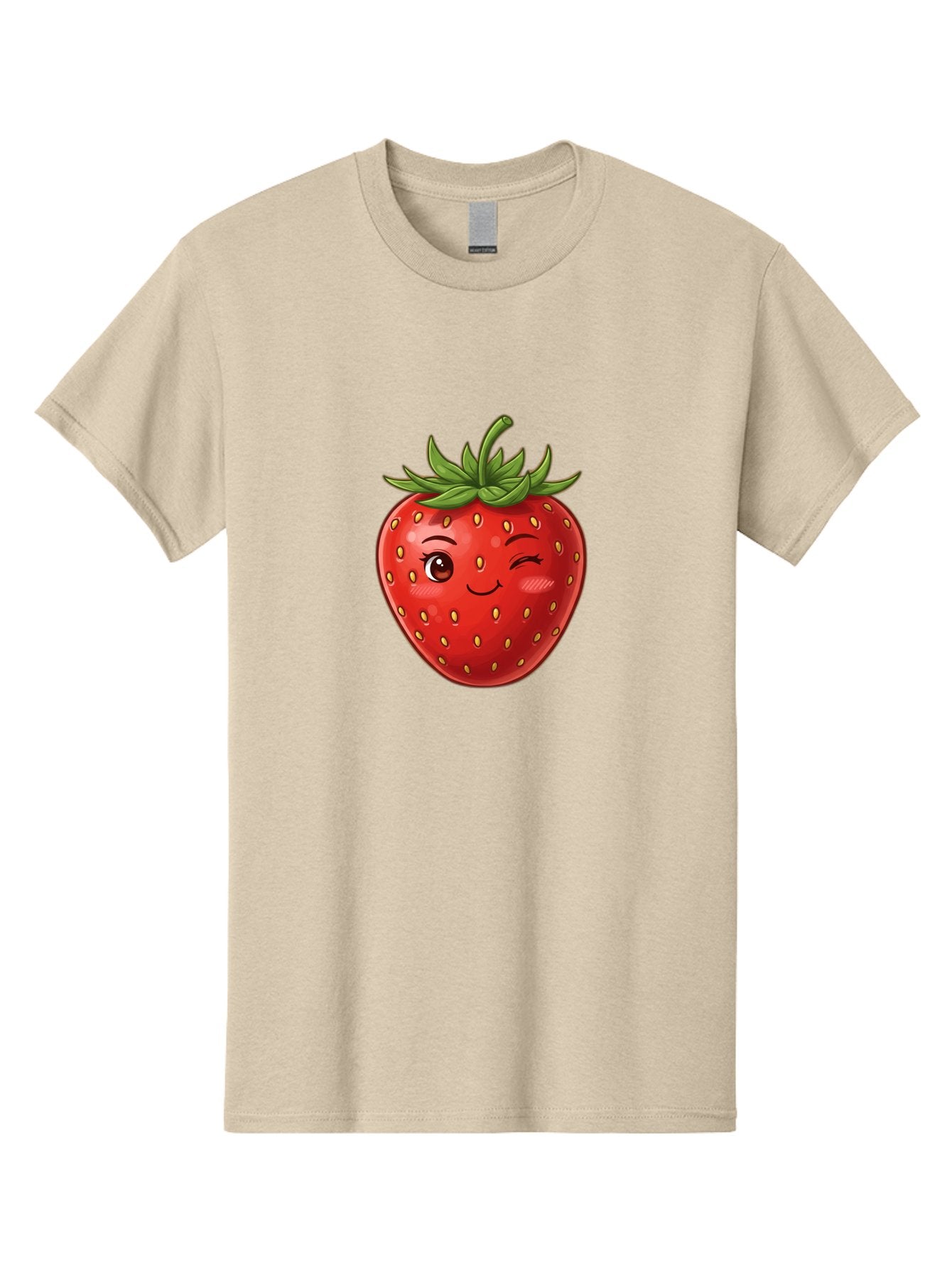 Winking-Strawberry-6 Men'S Graphic Tee, 100% Cotton, Comfortable Casual Summer Wear, Machine Washable, Winking Strawberry, Cartoon Fruit, Cute Face, Red Strawberry, Healthy Snack, Sweet Treat, Playful Emoji, Vibrant Red, Yellow Seeds, Bac563 3