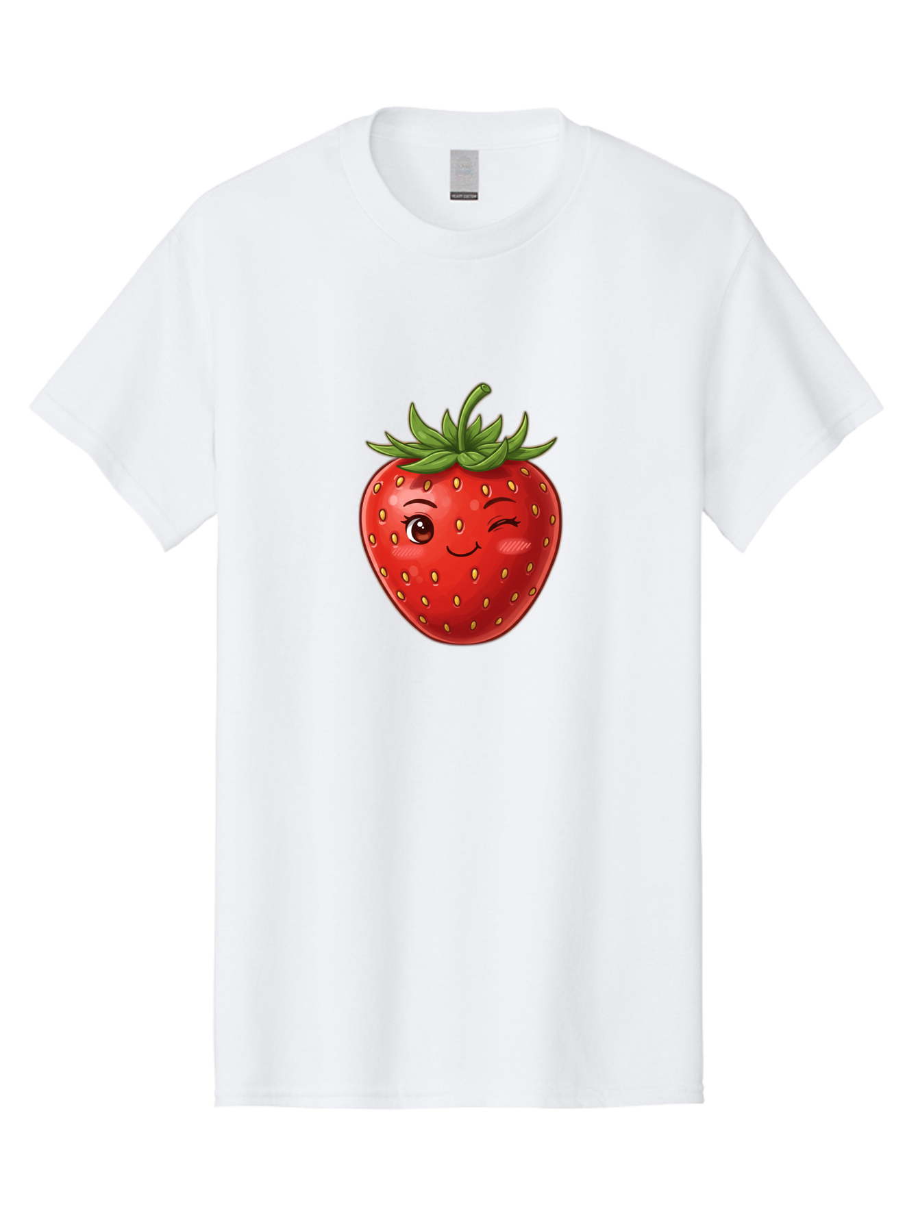 Winking-Strawberry-6 Men'S Graphic Tee, 100% Cotton, Comfortable Casual Summer Wear, Machine Washable, Winking Strawberry, Cartoon Fruit, Cute Face, Red Strawberry, Healthy Snack, Sweet Treat, Playful Emoji, Vibrant Red, Yellow Seeds, Bac563 10