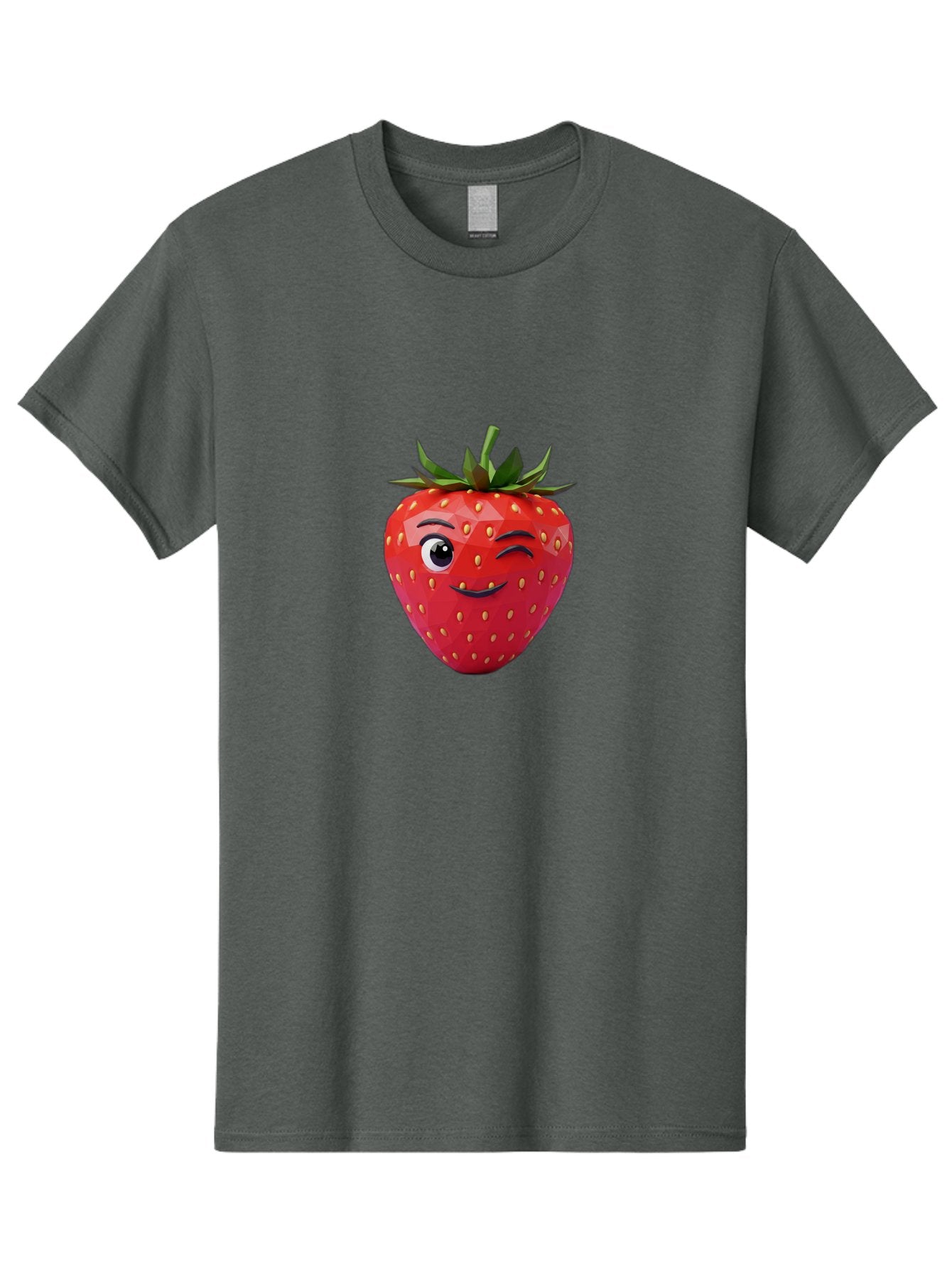 Winking-Strawberry-7 Men'S Graphic Tee, 100% Cotton, Comfortable Casual Summer Wear, Machine Washable, Winking Strawberry, Cute Strawberry, Cartoon Strawberry, Smiling Strawberry, Fruit Character, Adorable Fruit, Strawberry Face, Bac564