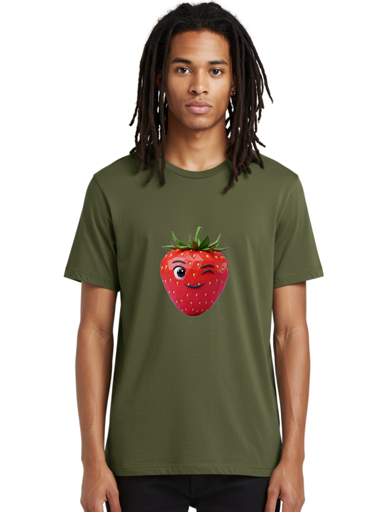 Winking-Strawberry-7 Men'S Graphic Tee, 100% Cotton, Comfortable Casual Summer Wear, Machine Washable, Winking Strawberry, Cute Strawberry, Cartoon Strawberry, Smiling Strawberry, Fruit Character, Adorable Fruit, Strawberry Face, Bac564 19