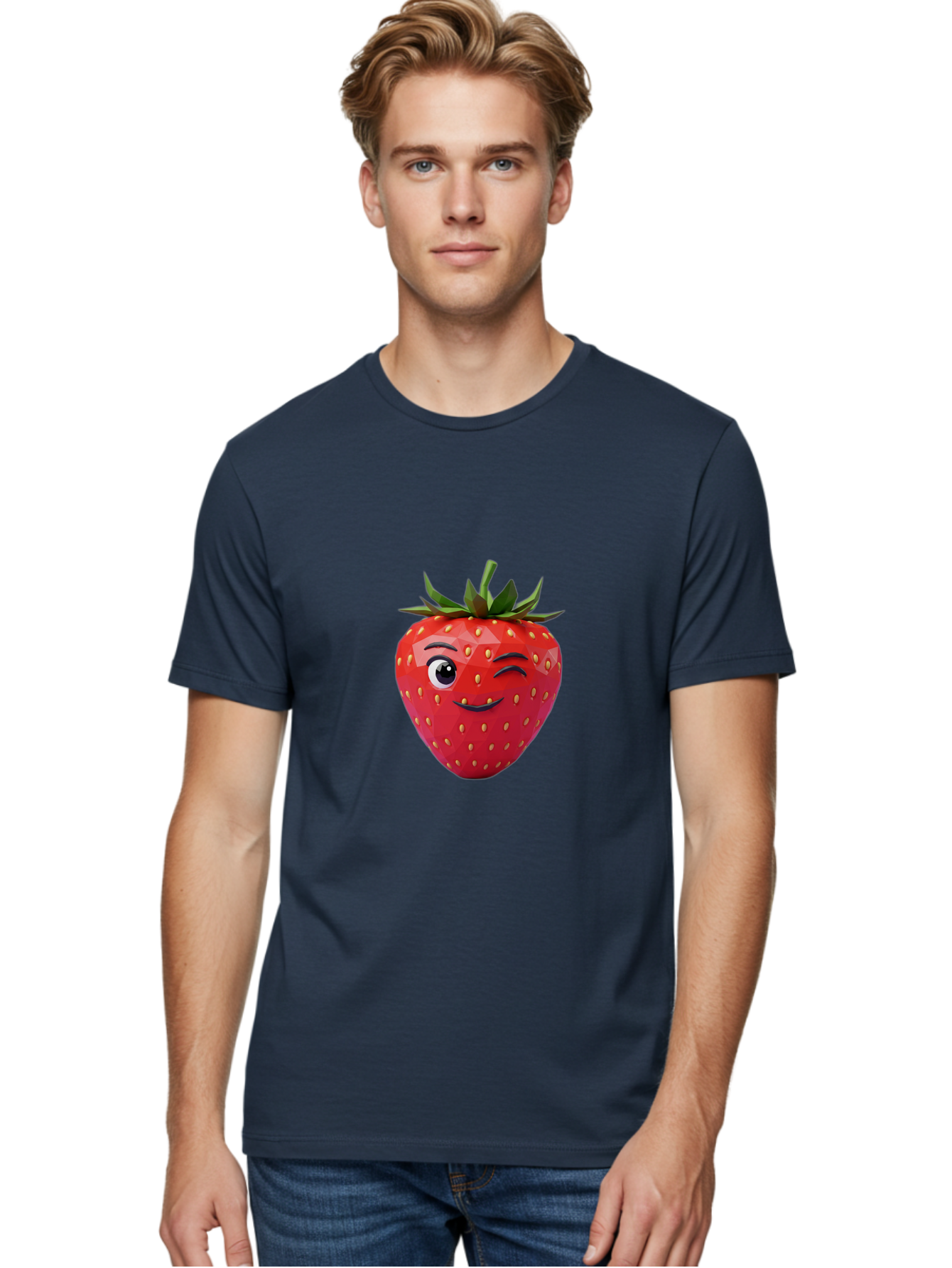 Winking-Strawberry-7 Men'S Graphic Tee, 100% Cotton, Comfortable Casual Summer Wear, Machine Washable, Winking Strawberry, Cute Strawberry, Cartoon Strawberry, Smiling Strawberry, Fruit Character, Adorable Fruit, Strawberry Face, Bac564 17