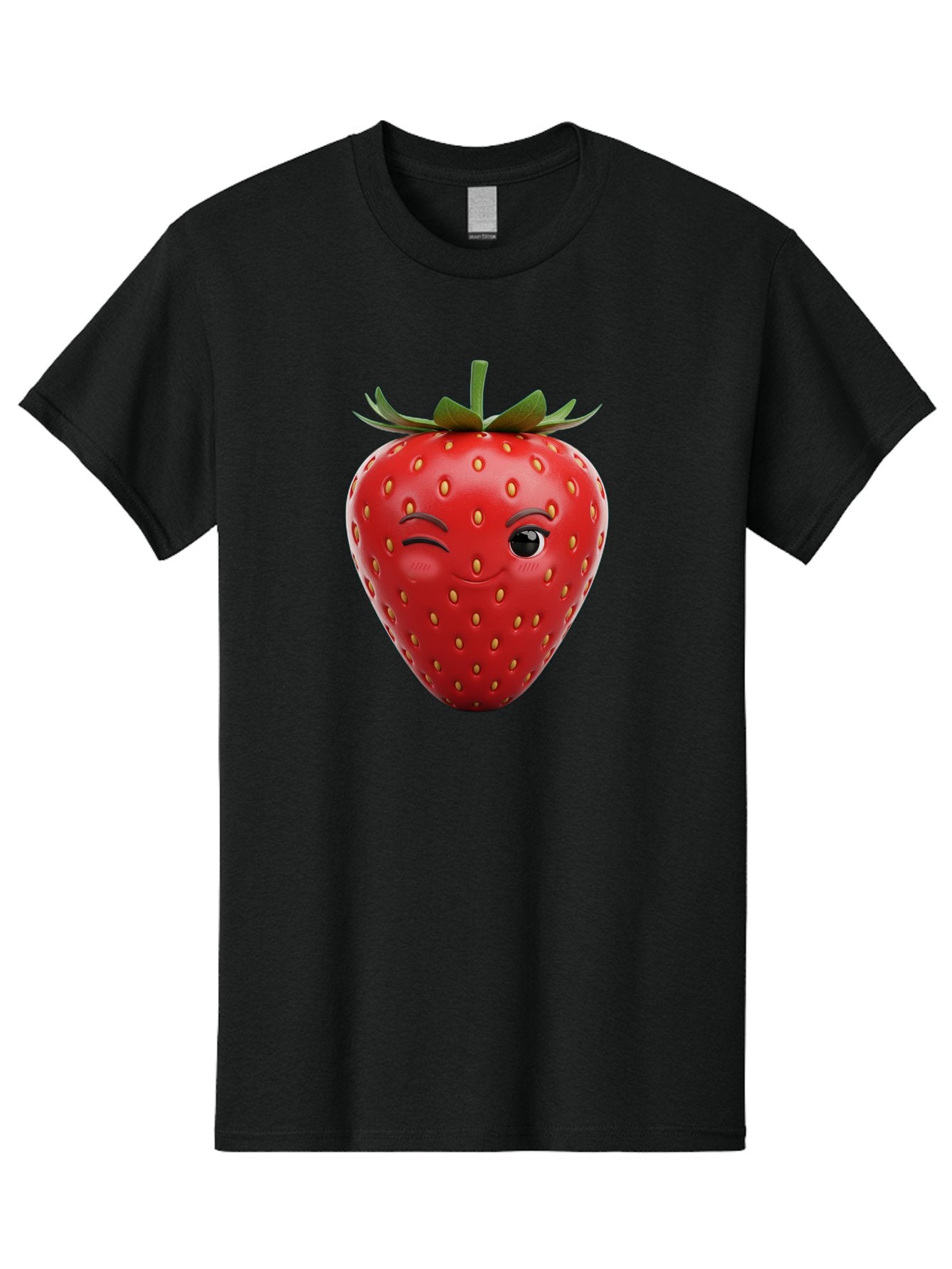 Winking-Strawberry-8 Men'S Graphic Tee, 100% Cotton, Comfortable Casual Summer Wear, Machine Washable, Cartoon Strawberry, Winking Face, Anthropomorphic Fruit, Red Fruit, Yellow Seeds, Green Leaves, Playful Expression, Whimsical Character, Bac565 14