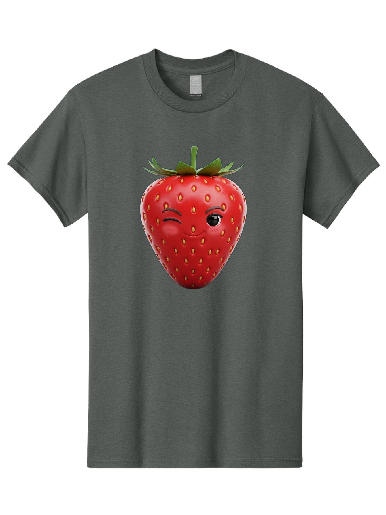 Winking-Strawberry-8 Men'S Graphic Tee, 100% Cotton, Comfortable Casual Summer Wear, Machine Washable, Cartoon Strawberry, Winking Face, Anthropomorphic Fruit, Red Fruit, Yellow Seeds, Green Leaves, Playful Expression, Whimsical Character, Bac565 4