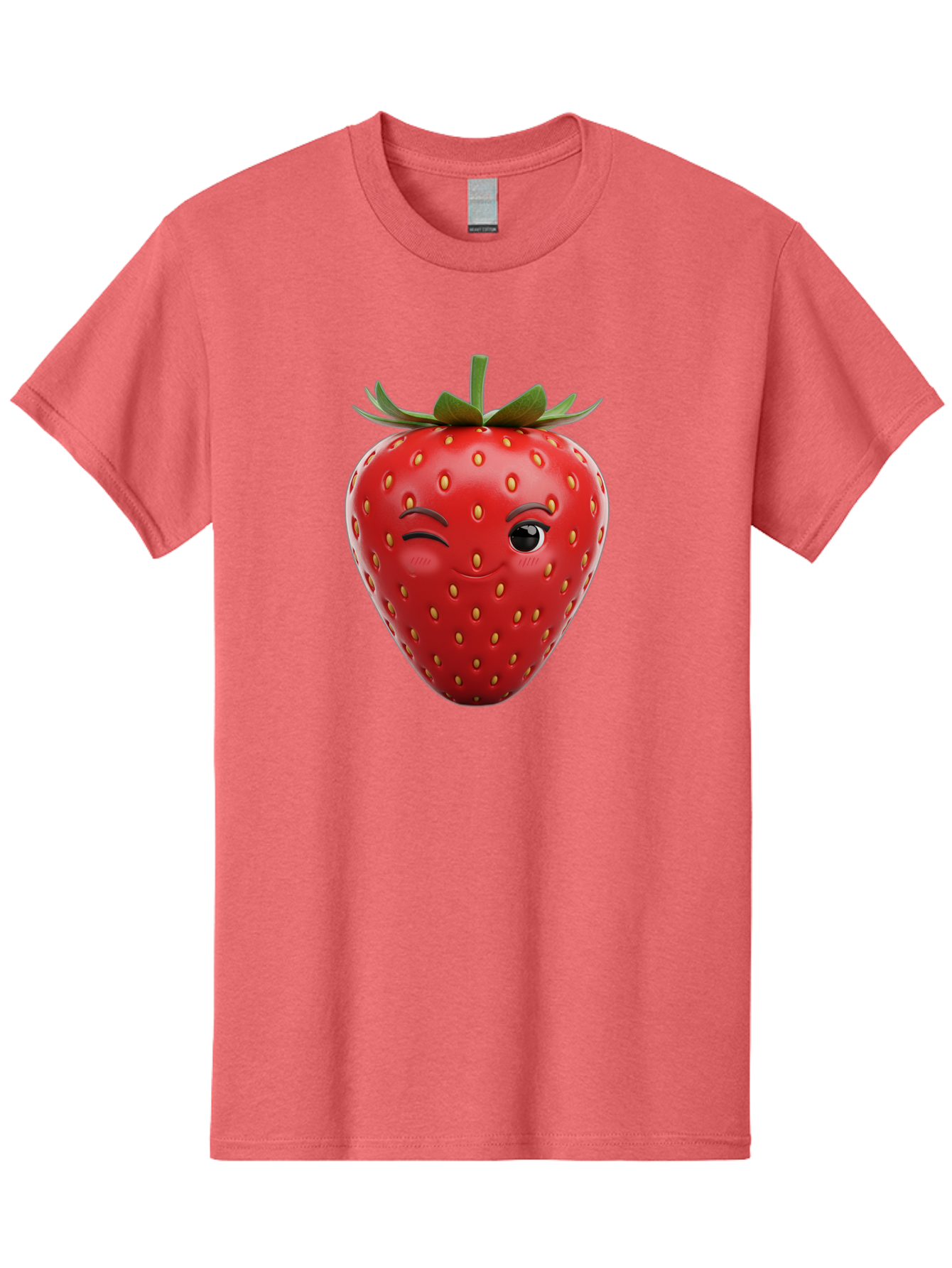Winking-Strawberry-8 Men'S Graphic Tee, 100% Cotton, Comfortable Casual Summer Wear, Machine Washable, Cartoon Strawberry, Winking Face, Anthropomorphic Fruit, Red Fruit, Yellow Seeds, Green Leaves, Playful Expression, Whimsical Character, Bac565 11