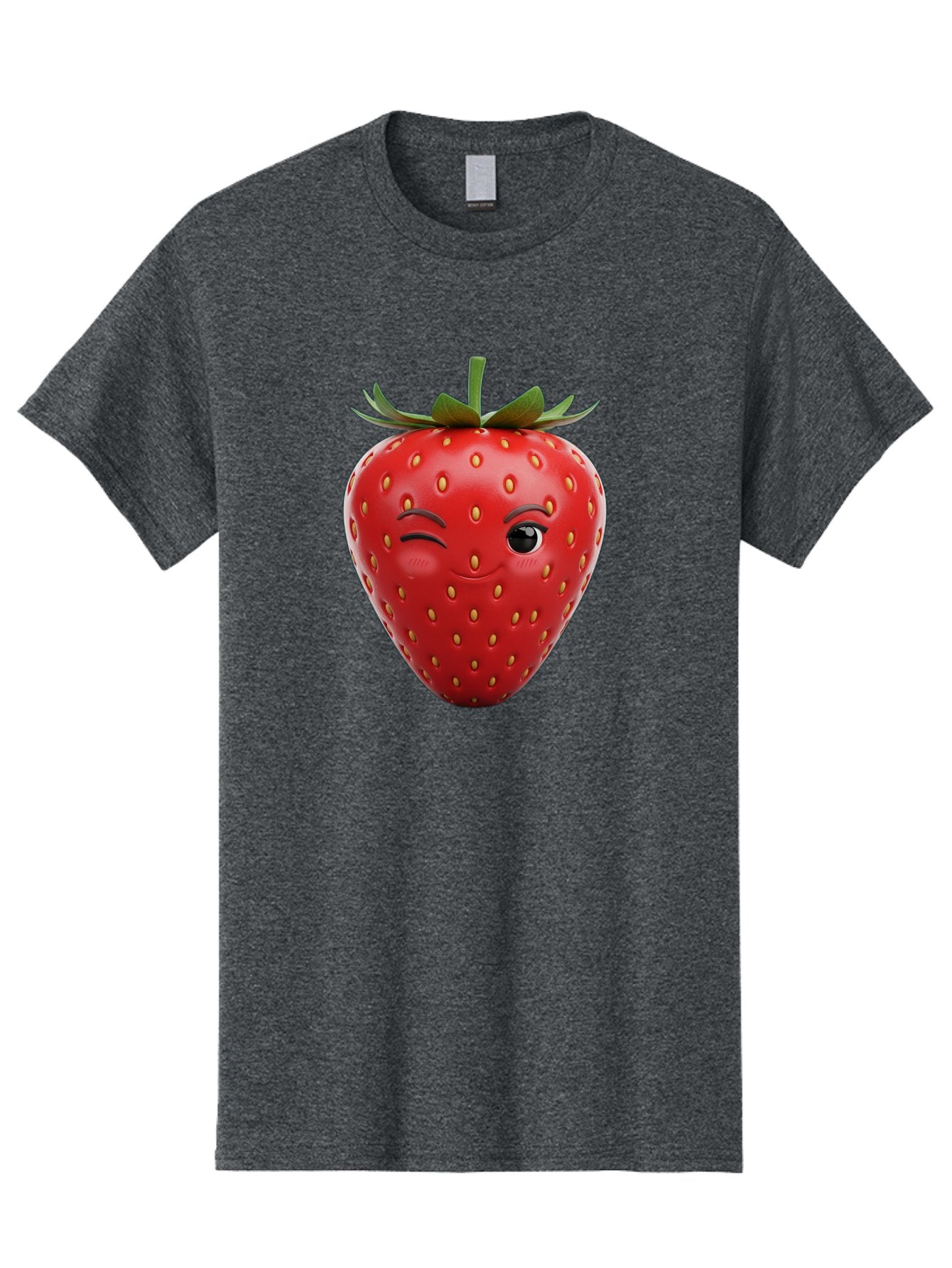 Winking-Strawberry-8 Men'S Graphic Tee, 100% Cotton, Comfortable Casual Summer Wear, Machine Washable, Cartoon Strawberry, Winking Face, Anthropomorphic Fruit, Red Fruit, Yellow Seeds, Green Leaves, Playful Expression, Whimsical Character, Bac565 7