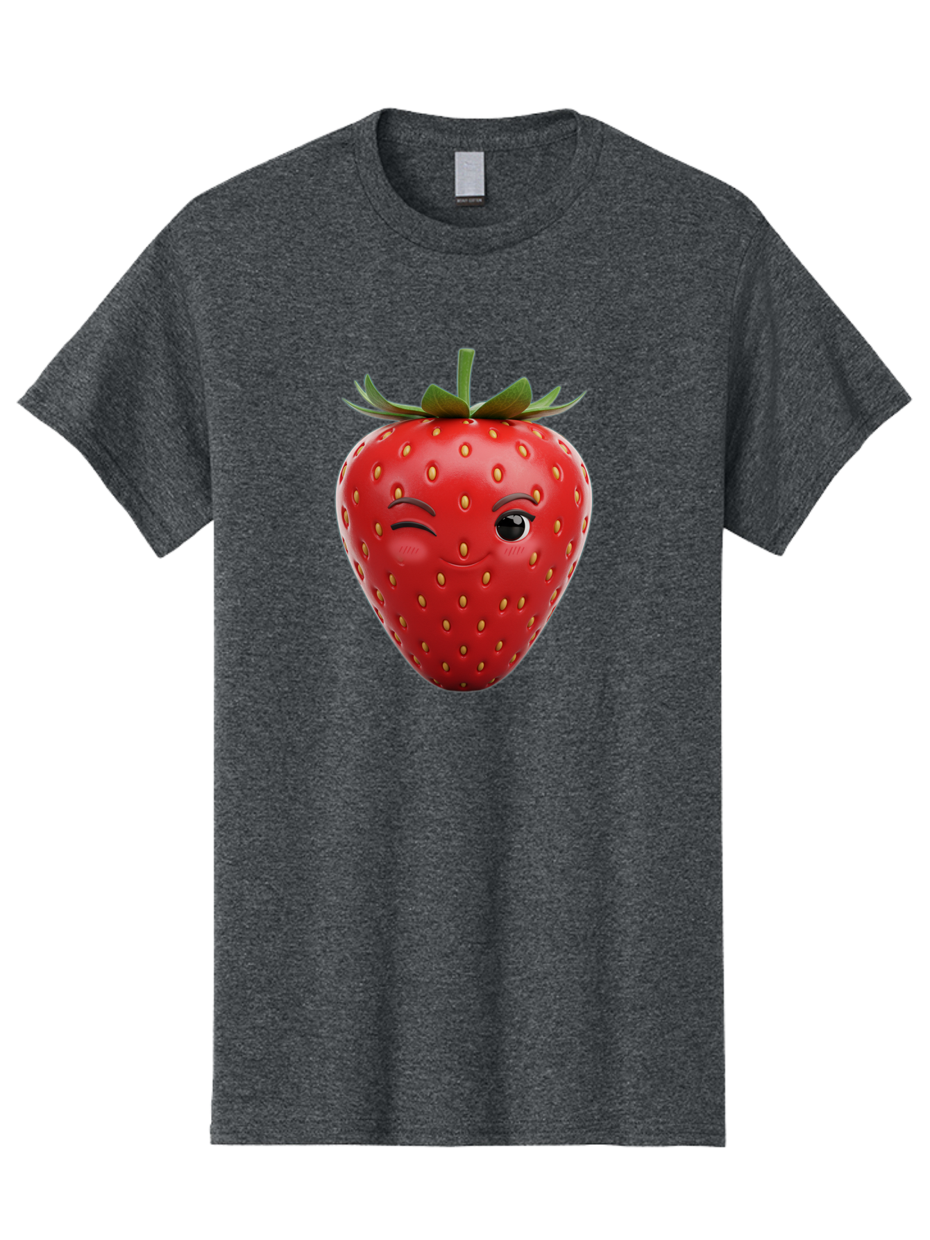 Winking-Strawberry-8 Men'S Graphic Tee, 100% Cotton, Comfortable Casual Summer Wear, Machine Washable, Cartoon Strawberry, Winking Face, Anthropomorphic Fruit, Red Fruit, Yellow Seeds, Green Leaves, Playful Expression, Whimsical Character, Bac565 13