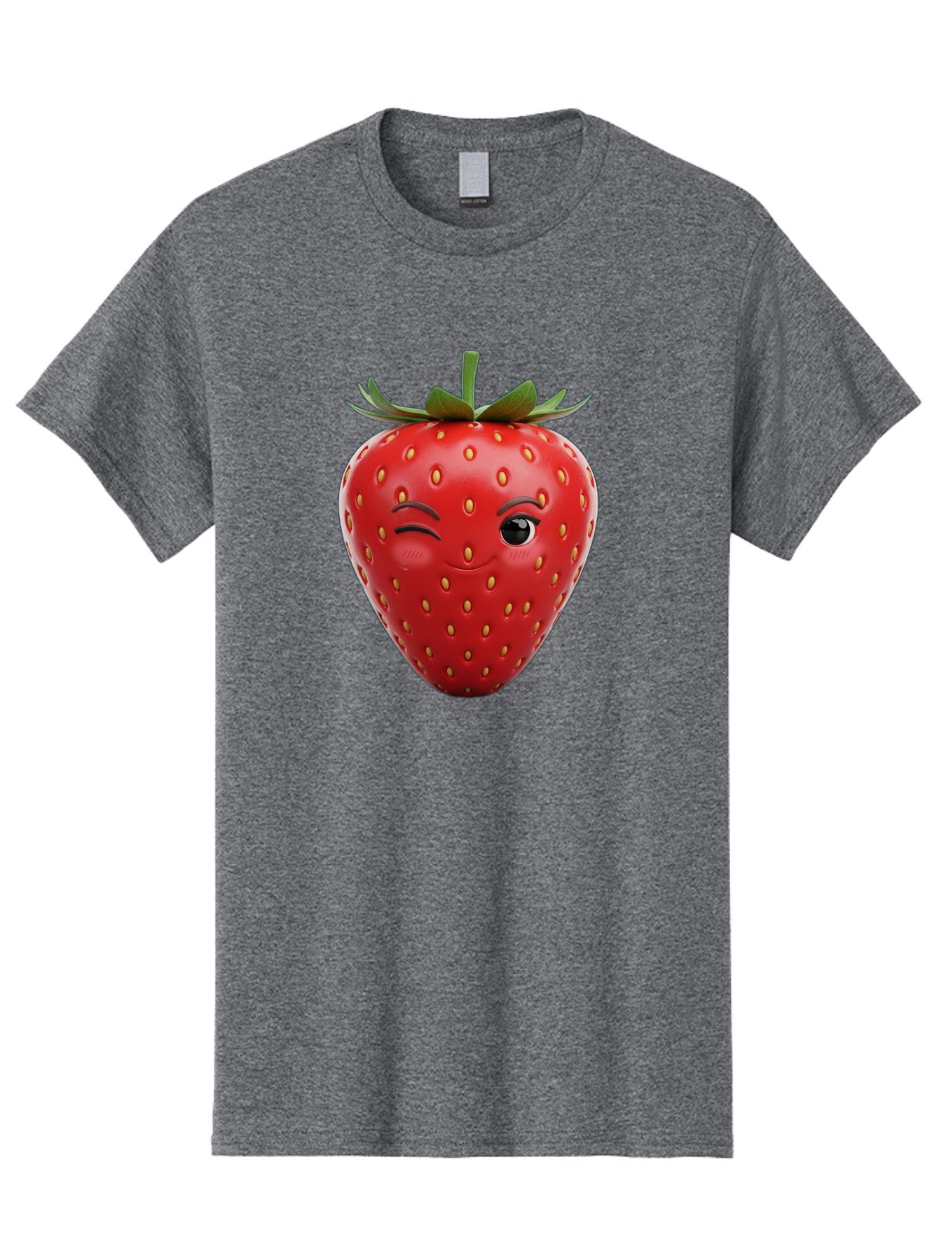 Winking-Strawberry-8 Men'S Graphic Tee, 100% Cotton, Comfortable Casual Summer Wear, Machine Washable, Cartoon Strawberry, Winking Face, Anthropomorphic Fruit, Red Fruit, Yellow Seeds, Green Leaves, Playful Expression, Whimsical Character, Bac565 8