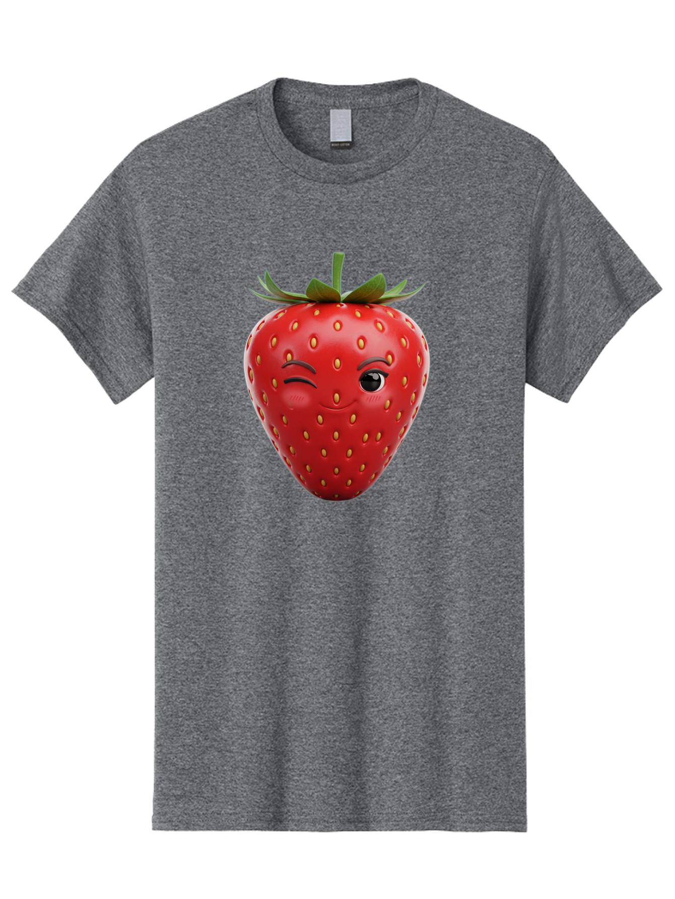 Winking-Strawberry-8 Men'S Graphic Tee, 100% Cotton, Comfortable Casual Summer Wear, Machine Washable, Cartoon Strawberry, Winking Face, Anthropomorphic Fruit, Red Fruit, Yellow Seeds, Green Leaves, Playful Expression, Whimsical Character, Bac565 6