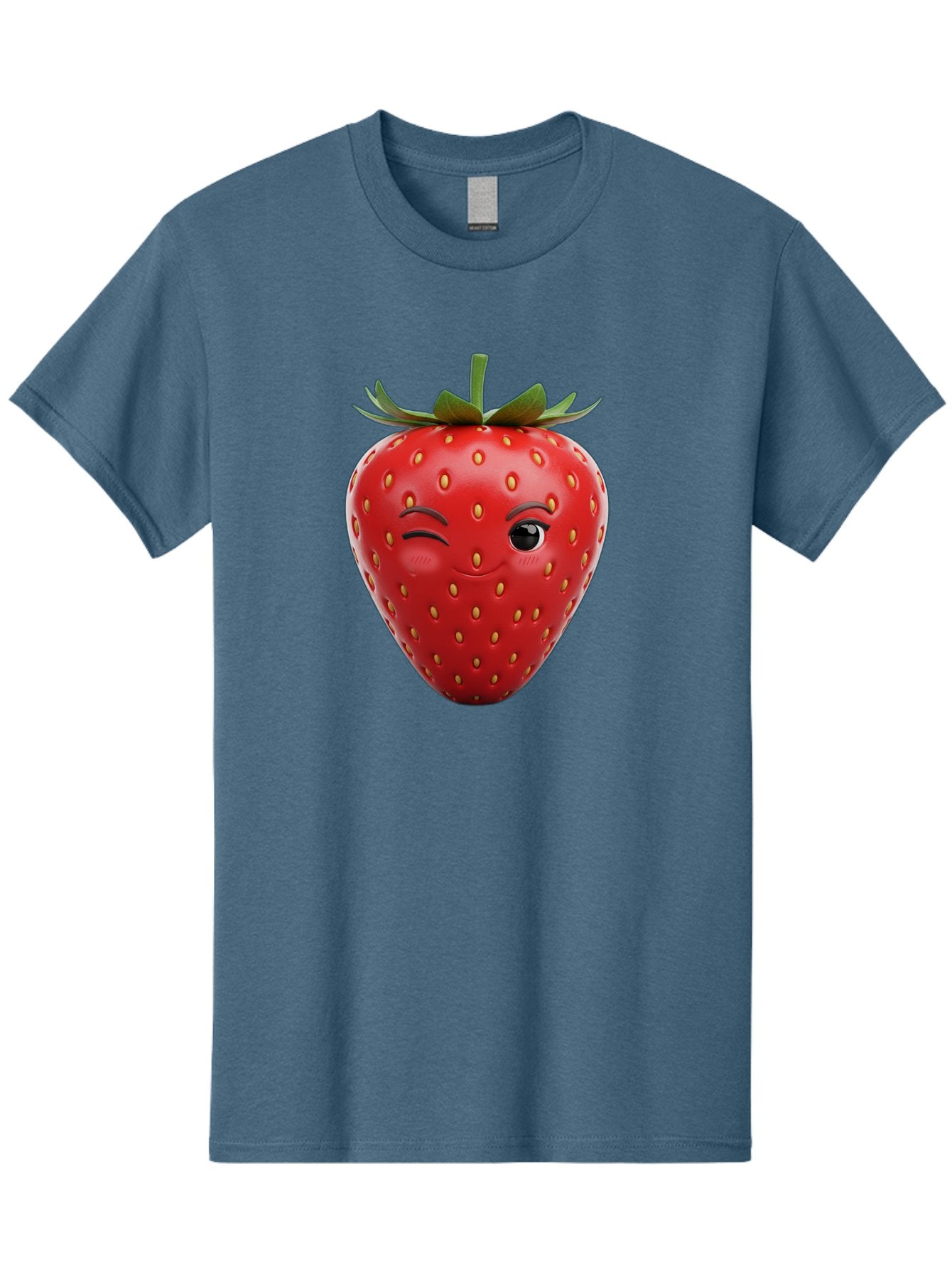 Winking-Strawberry-8 Men'S Graphic Tee, 100% Cotton, Comfortable Casual Summer Wear, Machine Washable, Cartoon Strawberry, Winking Face, Anthropomorphic Fruit, Red Fruit, Yellow Seeds, Green Leaves, Playful Expression, Whimsical Character, Bac565 12