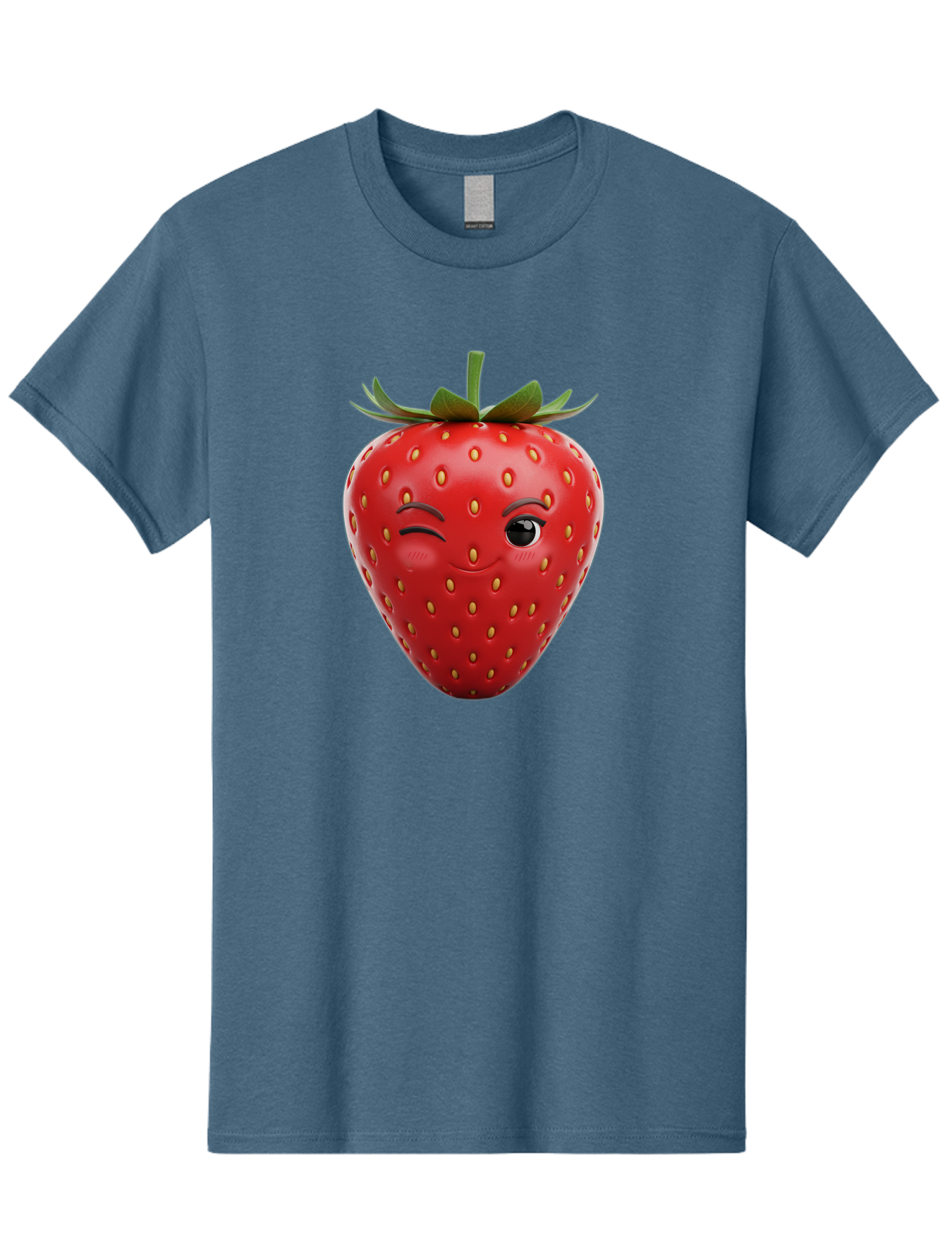 Winking-Strawberry-8 Men'S Graphic Tee, 100% Cotton, Comfortable Casual Summer Wear, Machine Washable, Cartoon Strawberry, Winking Face, Anthropomorphic Fruit, Red Fruit, Yellow Seeds, Green Leaves, Playful Expression, Whimsical Character, Bac565 3