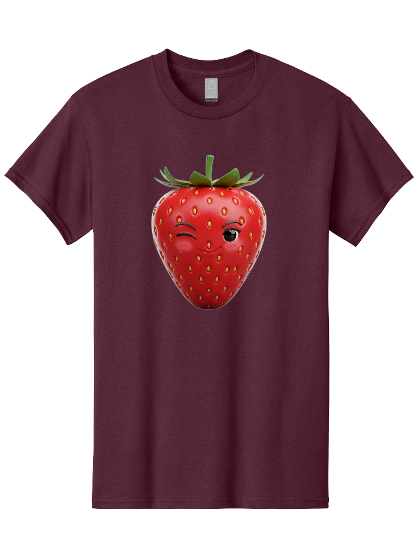 Winking-Strawberry-8 Men'S Graphic Tee, 100% Cotton, Comfortable Casual Summer Wear, Machine Washable, Cartoon Strawberry, Winking Face, Anthropomorphic Fruit, Red Fruit, Yellow Seeds, Green Leaves, Playful Expression, Whimsical Character, Bac565 10