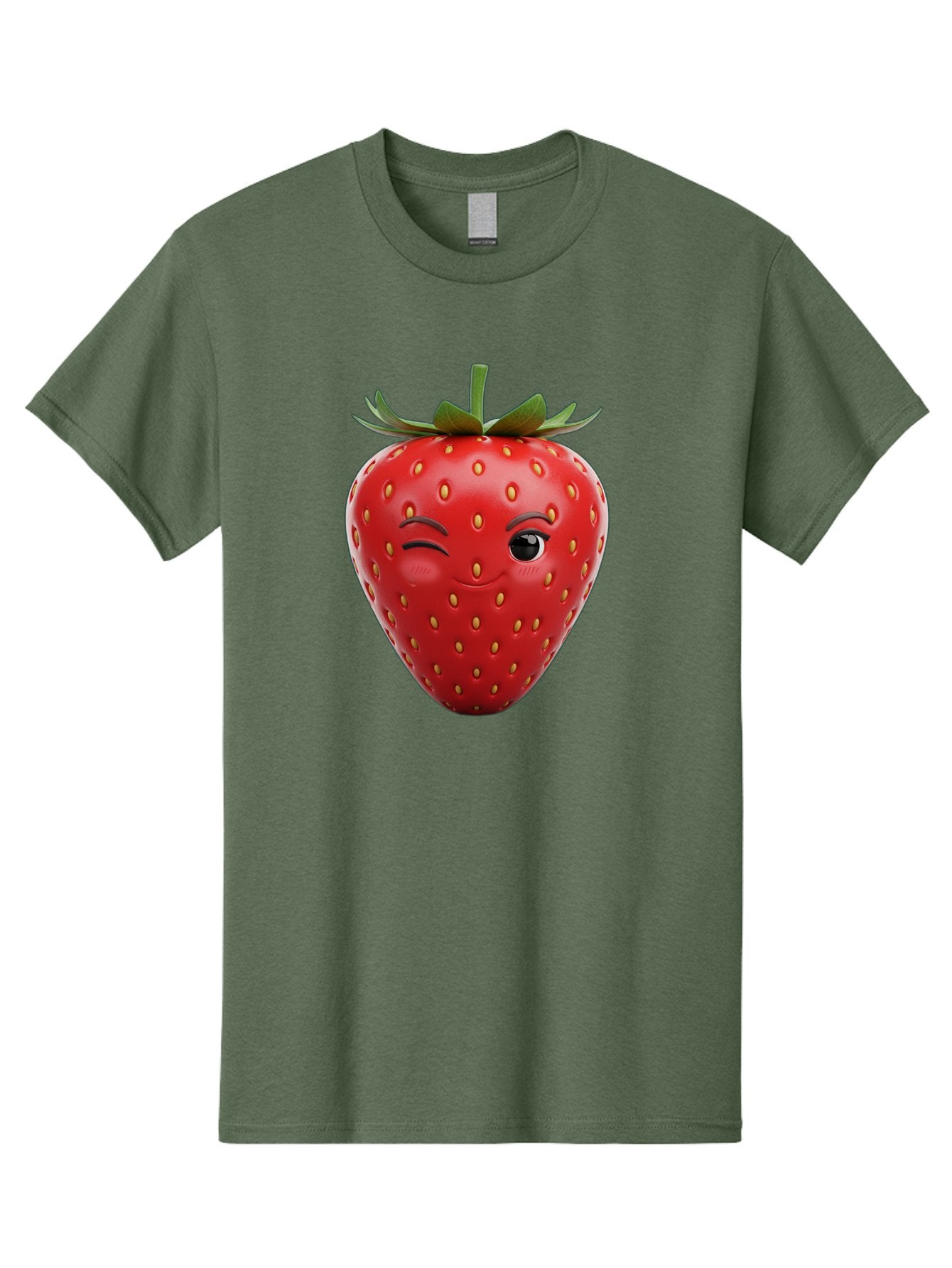 Winking-Strawberry-8 Men'S Graphic Tee, 100% Cotton, Comfortable Casual Summer Wear, Machine Washable, Cartoon Strawberry, Winking Face, Anthropomorphic Fruit, Red Fruit, Yellow Seeds, Green Leaves, Playful Expression, Whimsical Character, Bac565 15